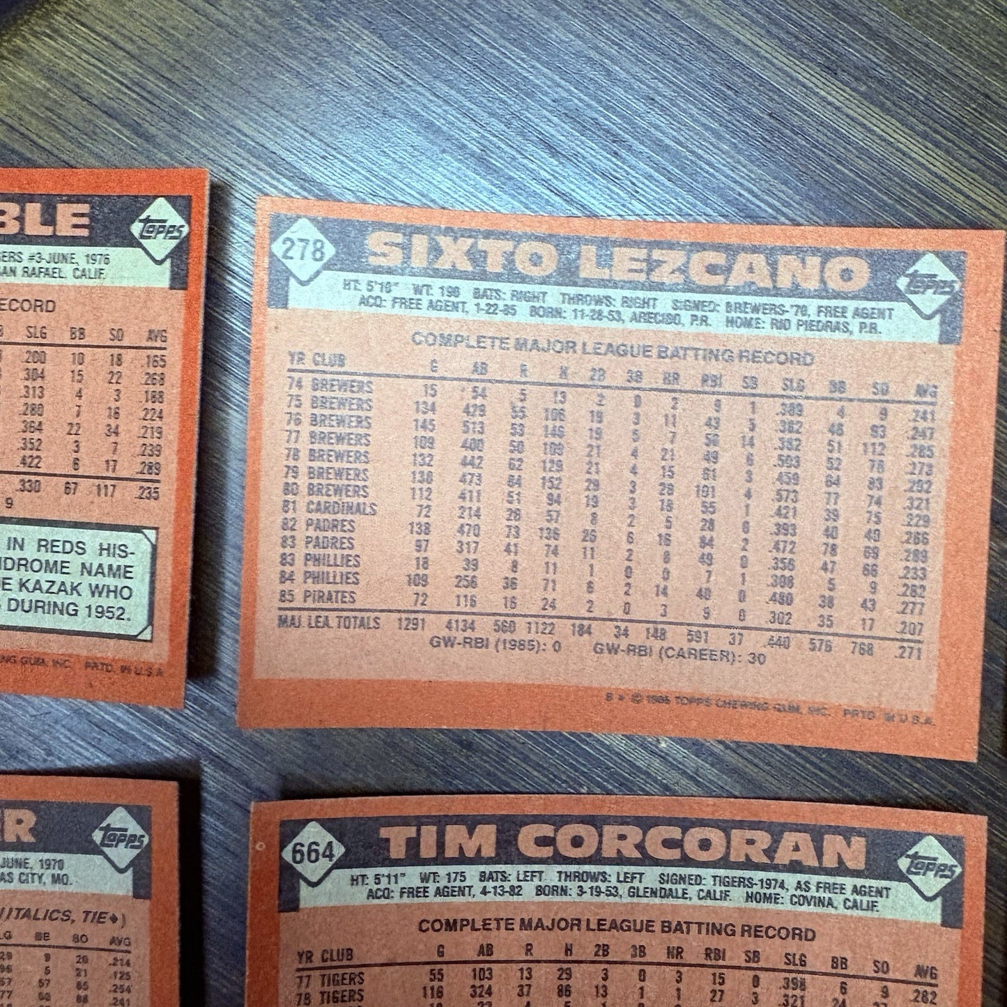 1986 Topps High Grade Baseball Cards (7 Card Lot)14