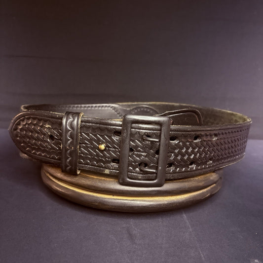 Aker Sam Browne Duty Belt Size 32" (B03-32) Black Basketweave w/ Black Buckle0
