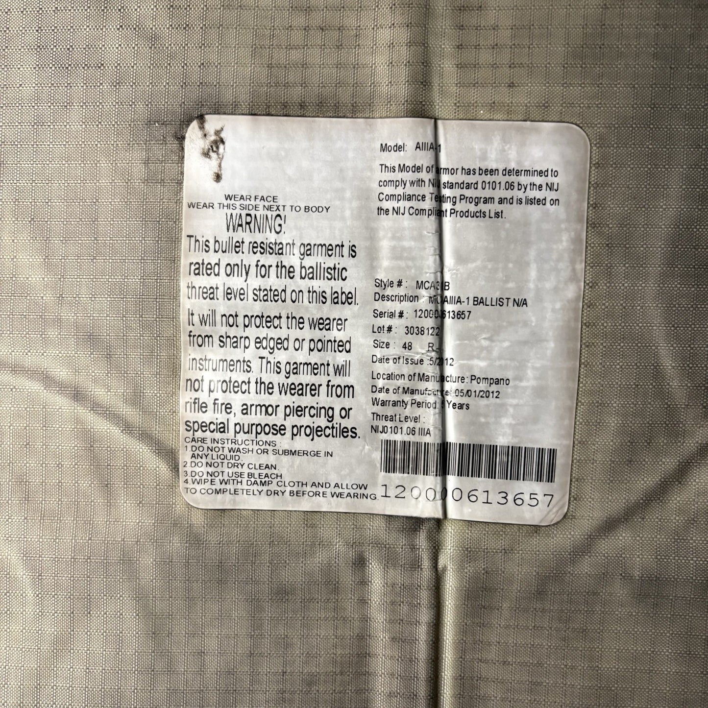 PB Armor Bullet Proof Vest 3A IIIA Size Large w/ Trauma Plate Concealable Vest12
