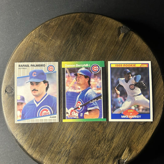 1989 (3) Cubs Cards Mike Harkey Rookie Score, Damon Berry Hill, Rafael Palmeiro0