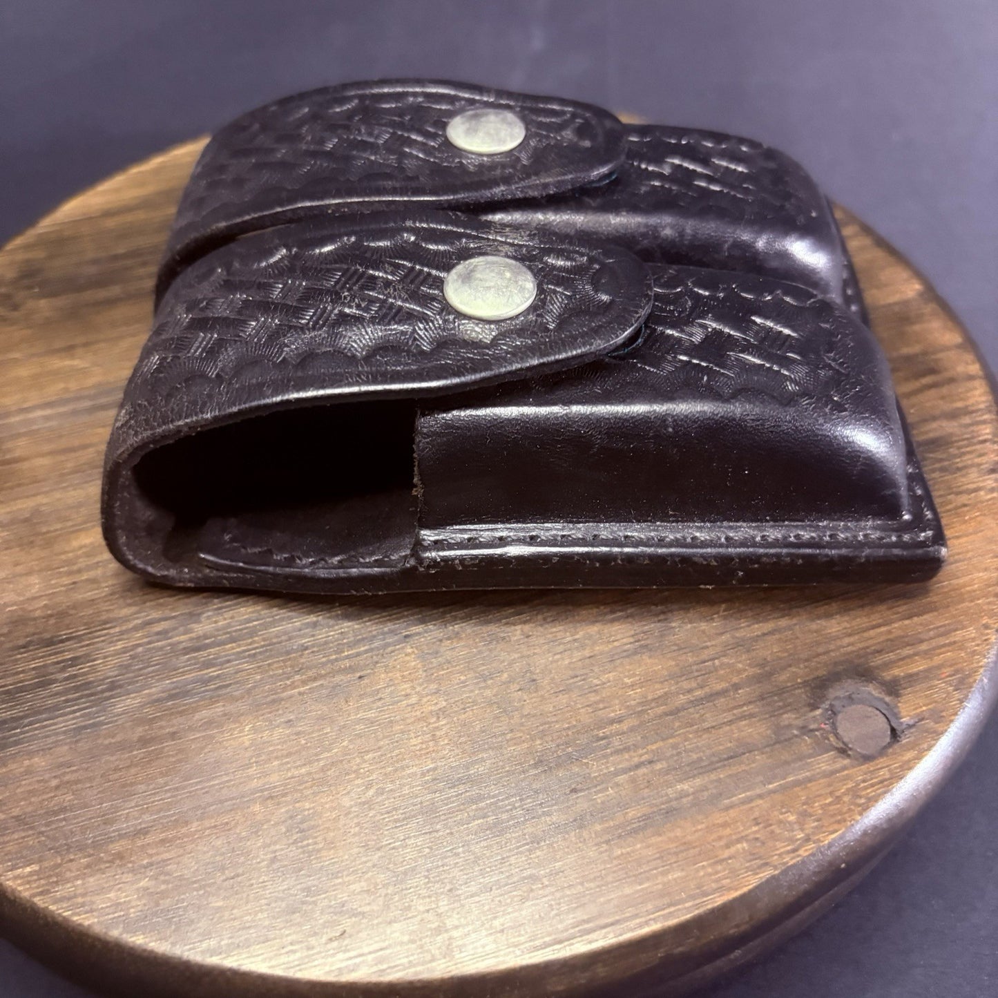 G&G Double Magazine Pouch B627-4W Basket Wave Black Leather Chrome Snap6