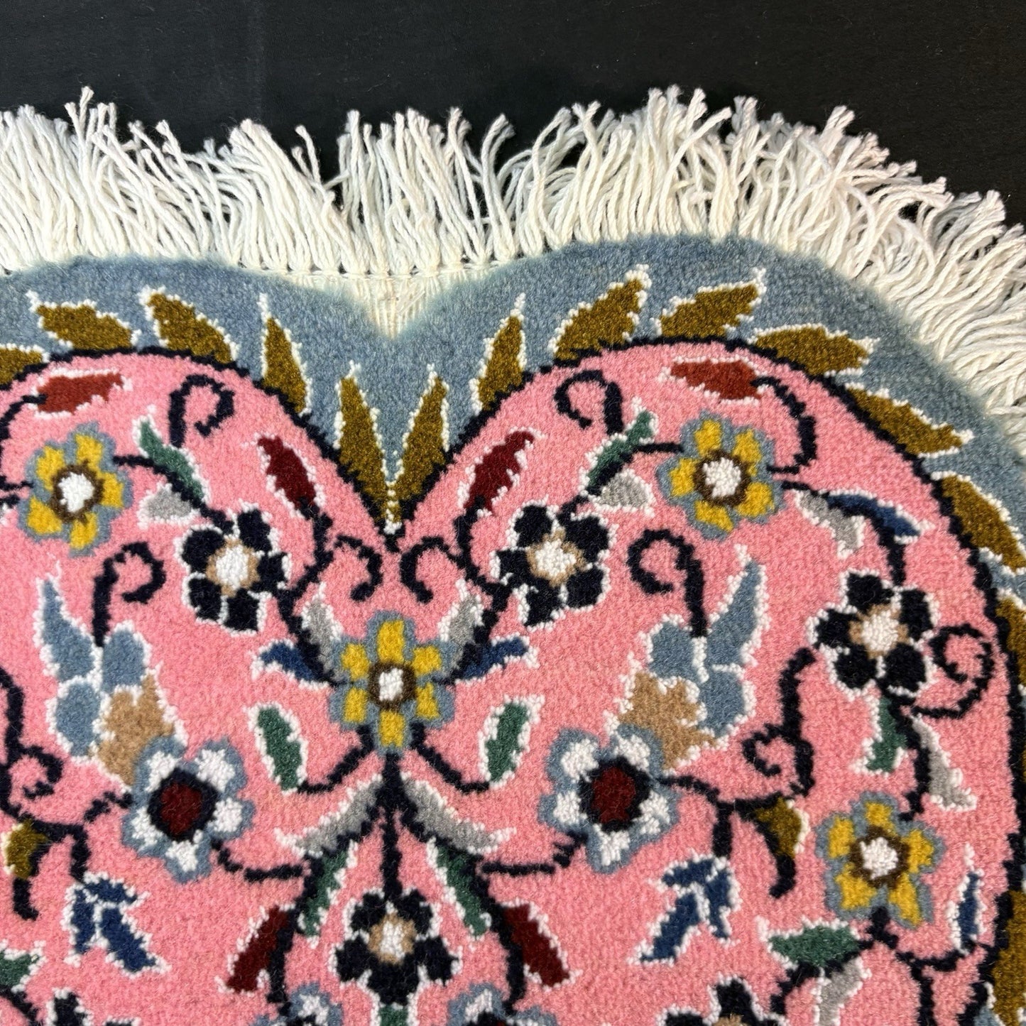 Persian Nain Heart Shape Pink Rug Flower Hand Knotted 13”x12” Very Rare 225KPSI7