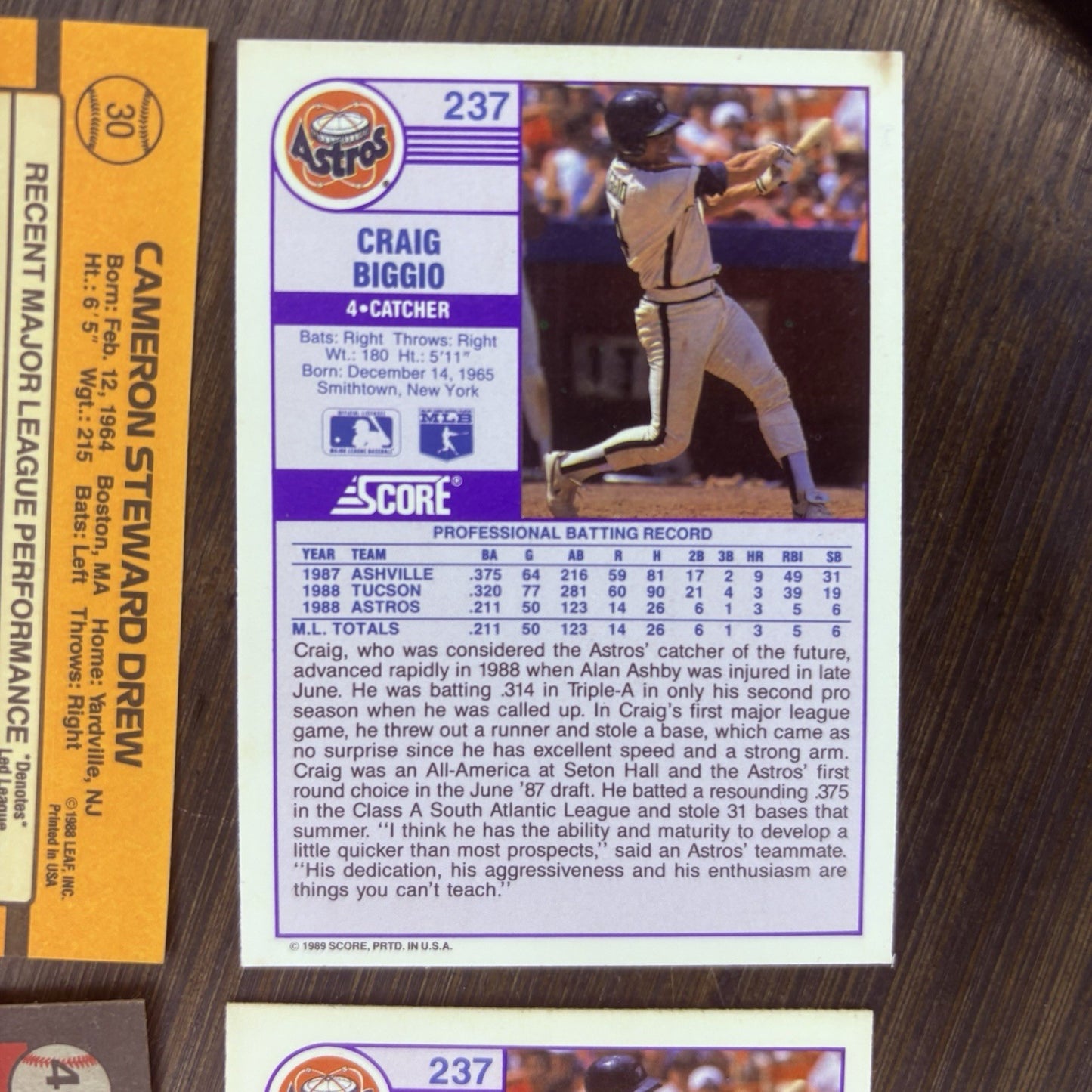 1989 Astros Craig Biggio & Cameron Drew Rookie (4) High Grade Trading Cards7