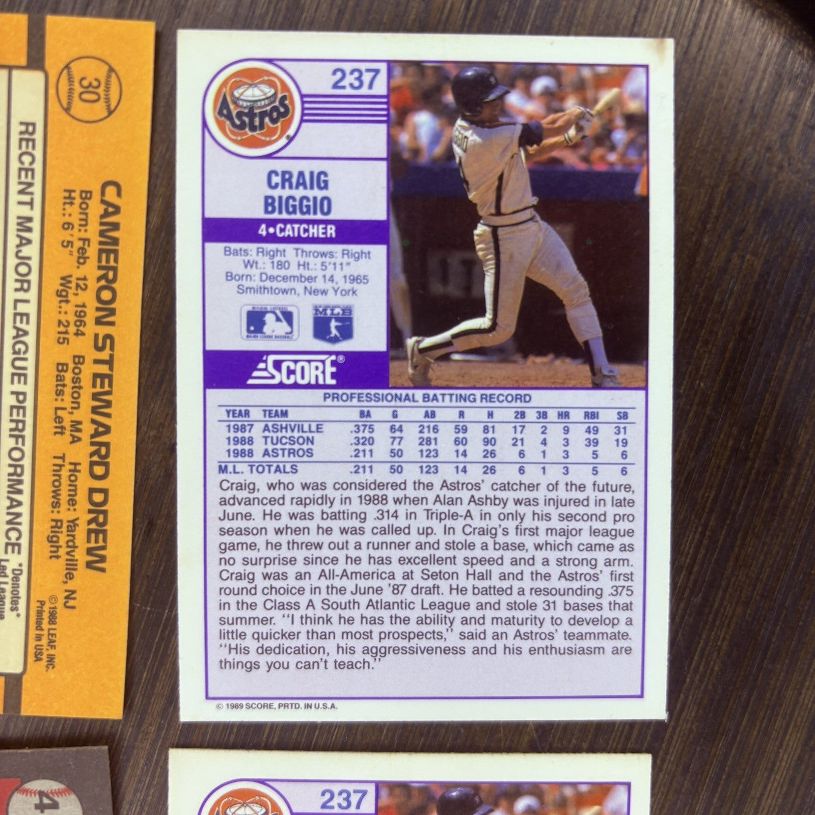 1989 Astros Craig Biggio & Cameron Drew Rookie (4) High Grade Trading Cards7