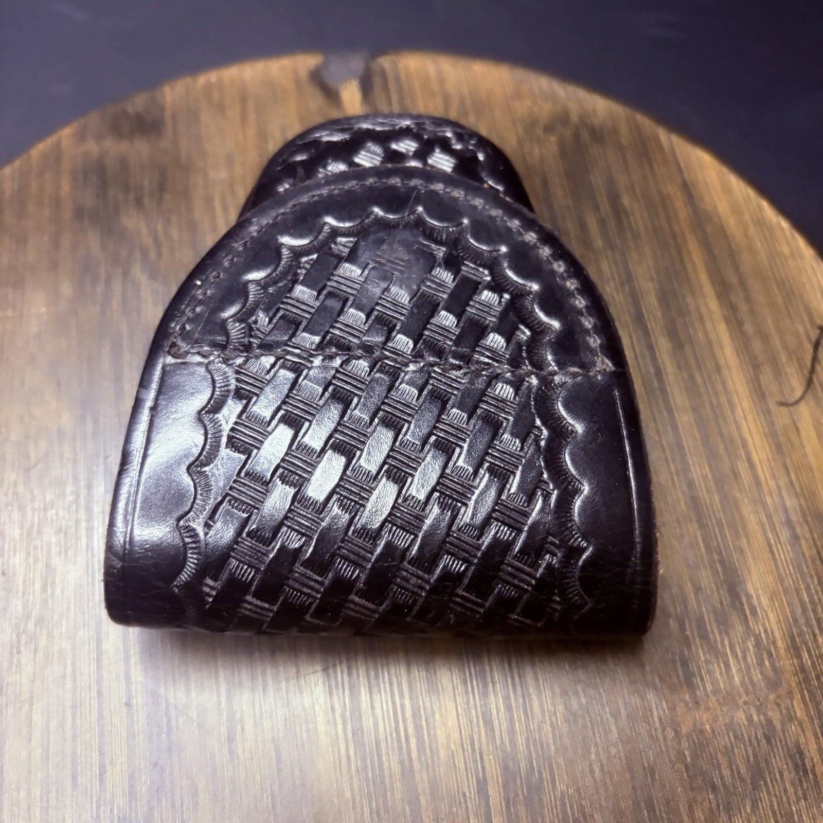 Bianchi Leather Handcuff Case Black Basket Weave #35PVH Hidden Snap4
