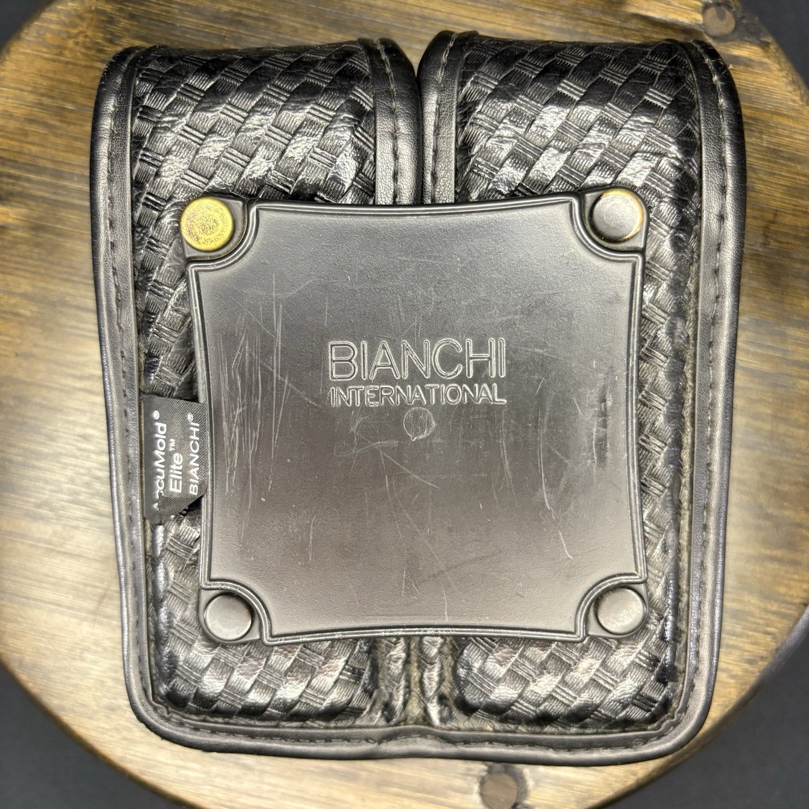 BIANCHI Double Magazine Pouch 10mm .45 AccuMold Elite Leather BasketWeave Size 42
