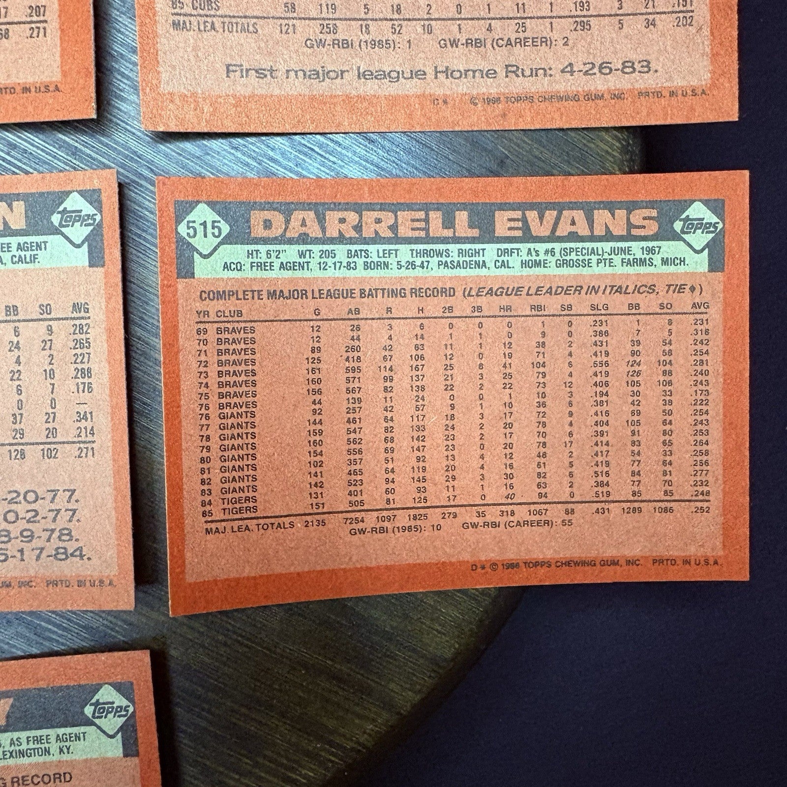 1986 Topps High Grade Baseball Cards (7 Card Lot)12