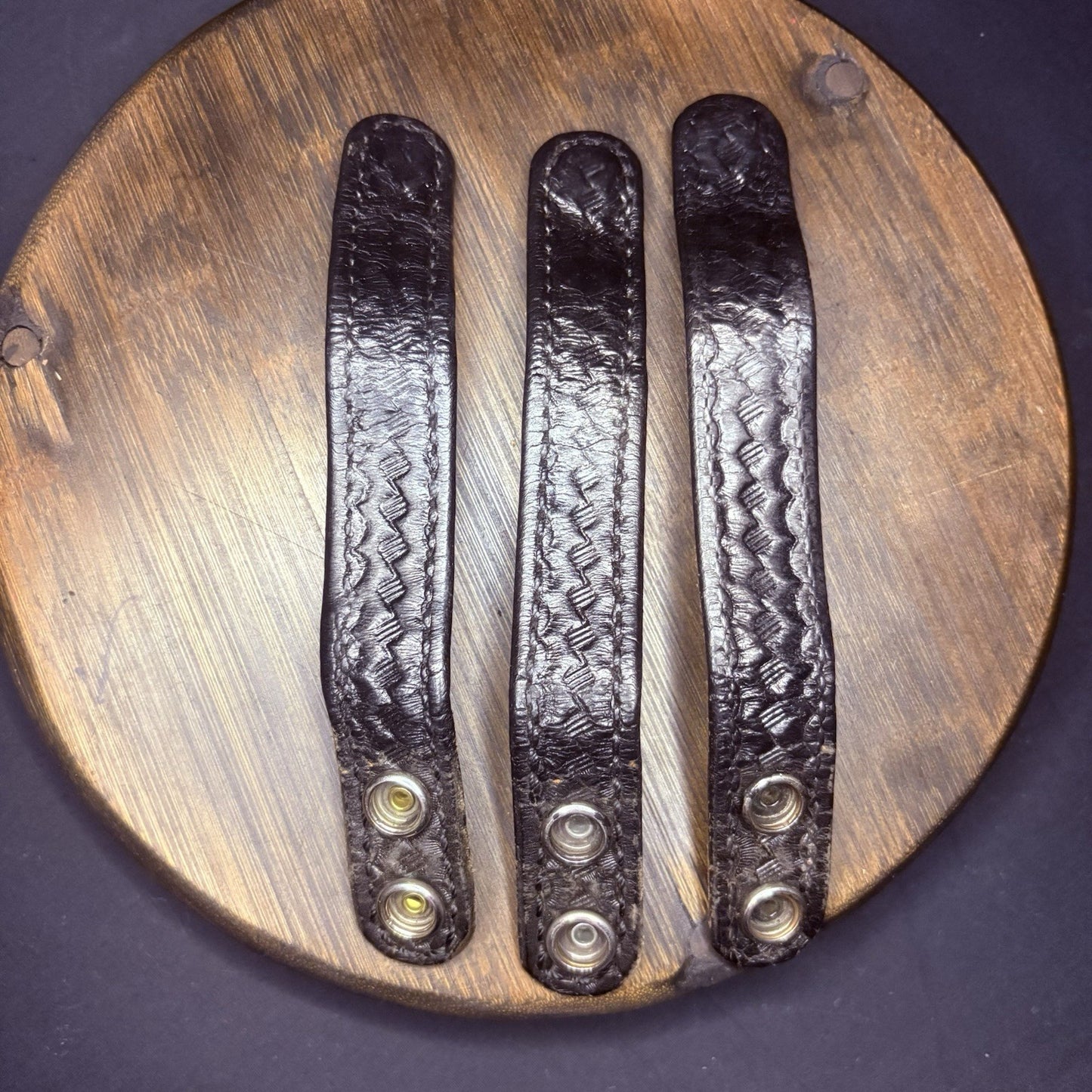 Duty Belt Keepers (3) Leather Black Basket Weave With Hidden Double Snaps0