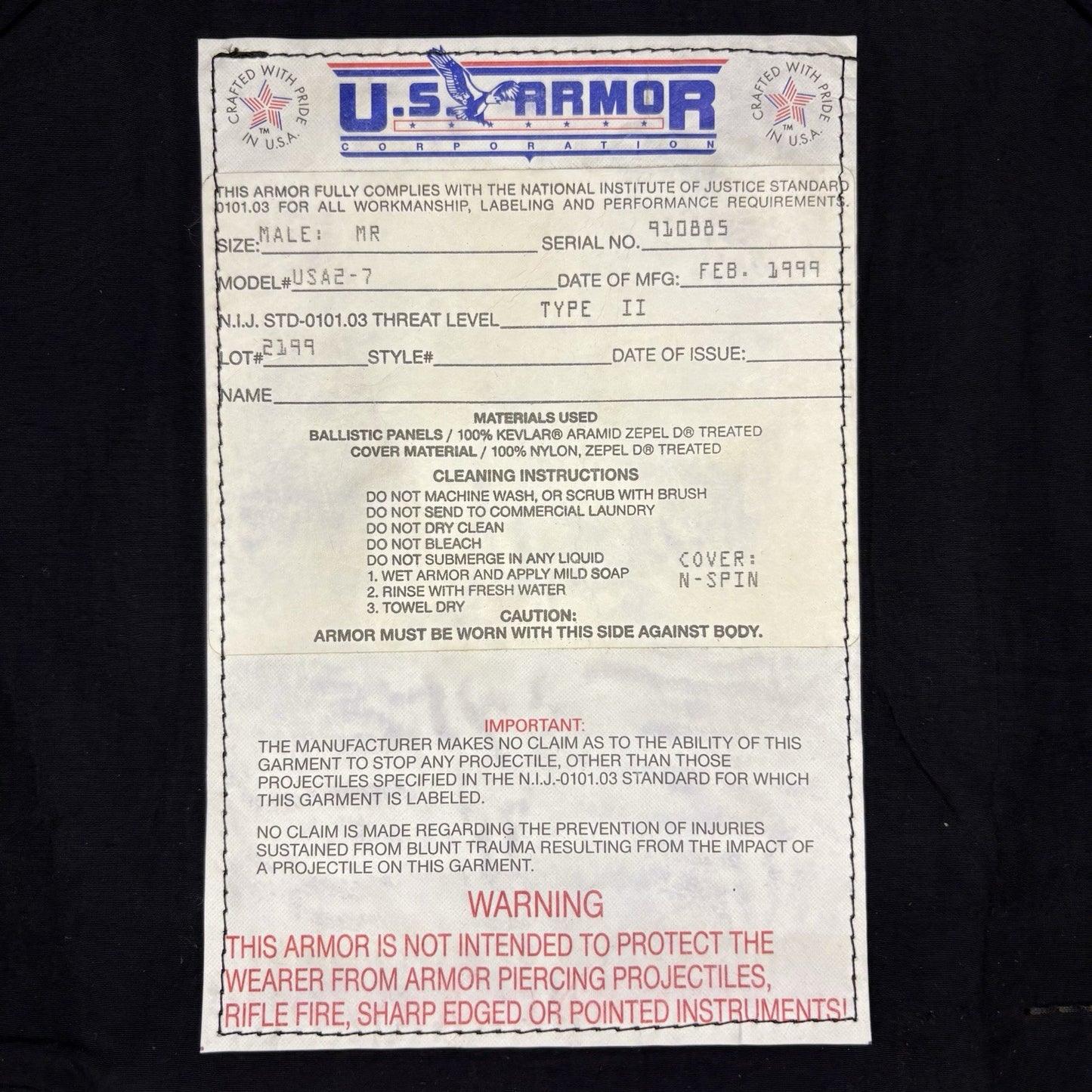 US Armor Bullet Proof Vest IIIA (3A) ~Size Medium~ Concealable Ballistic Vest4