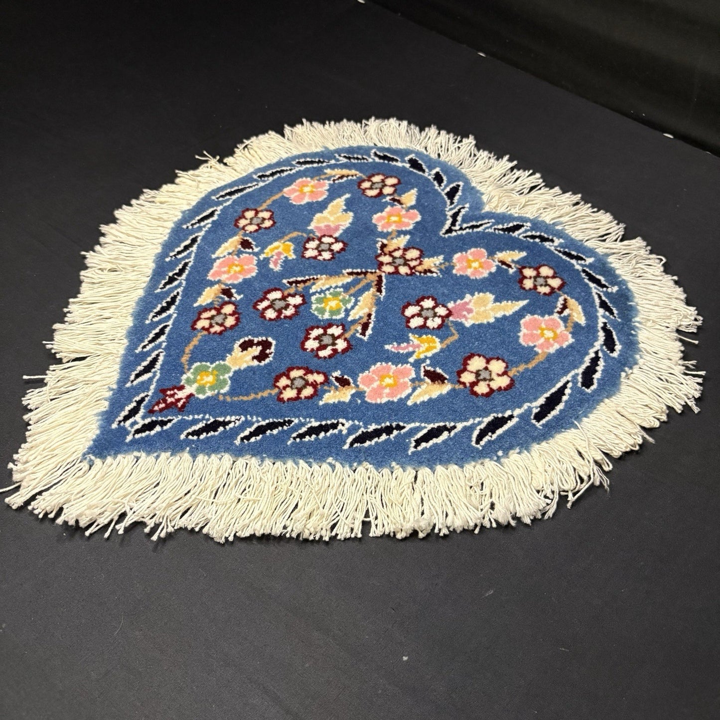 Persian Hand Knotted Rug Heart Shape Purple w/Flowers 14”x13” VERY RARE4