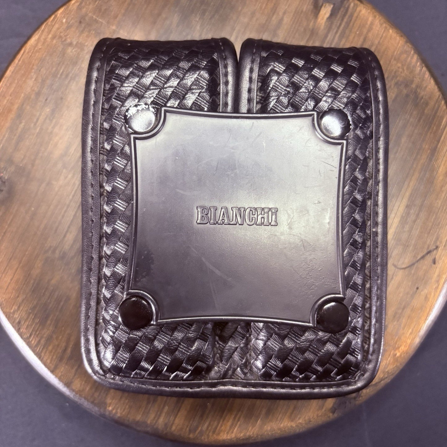 Bianchi 7902 Double Magazine Pouch 10mm/.45 Double Stack Mag Size 4 Basket Weave2