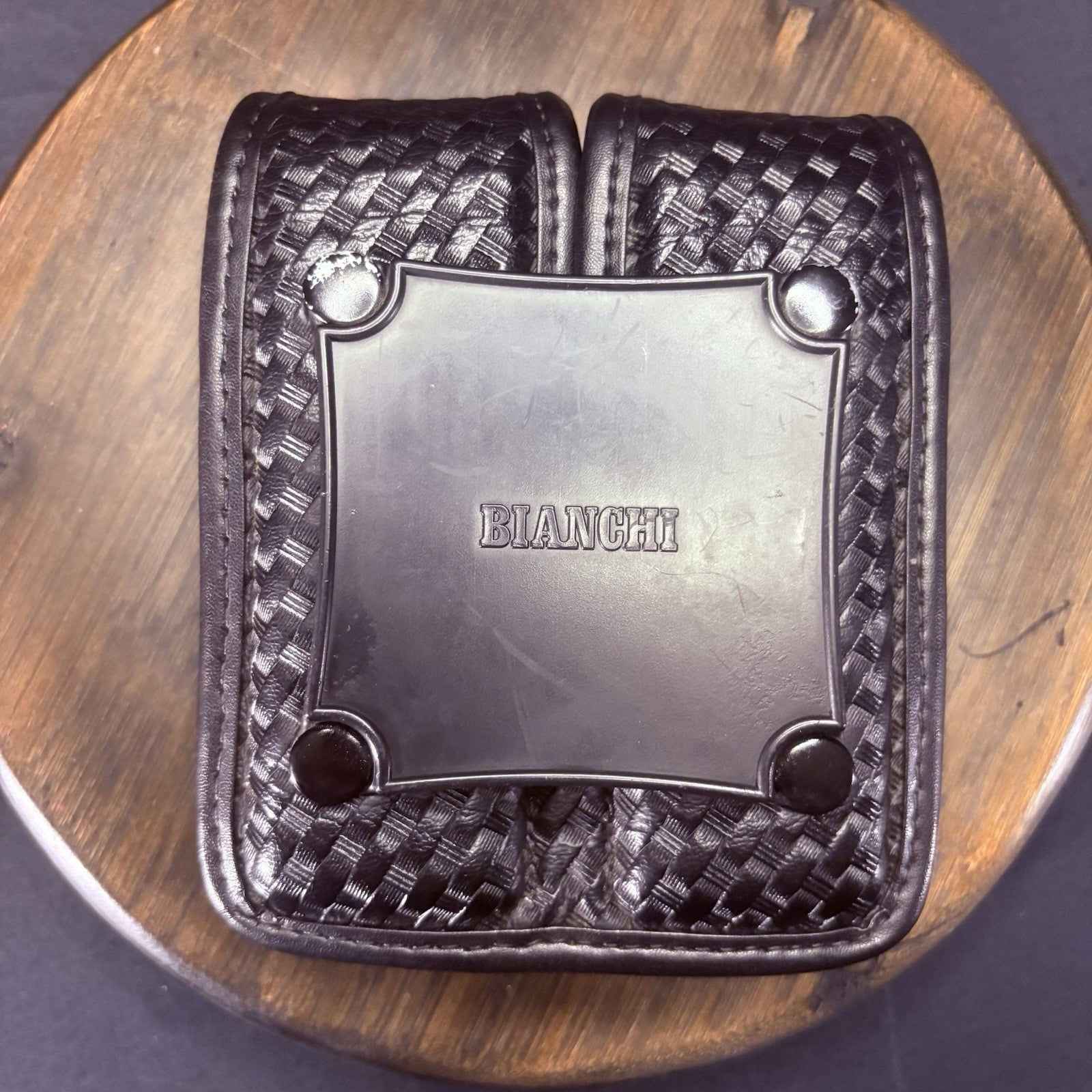 Bianchi 7902 Double Magazine Pouch 10mm/.45 Double Stack Mag Size 4 Basket Weave2