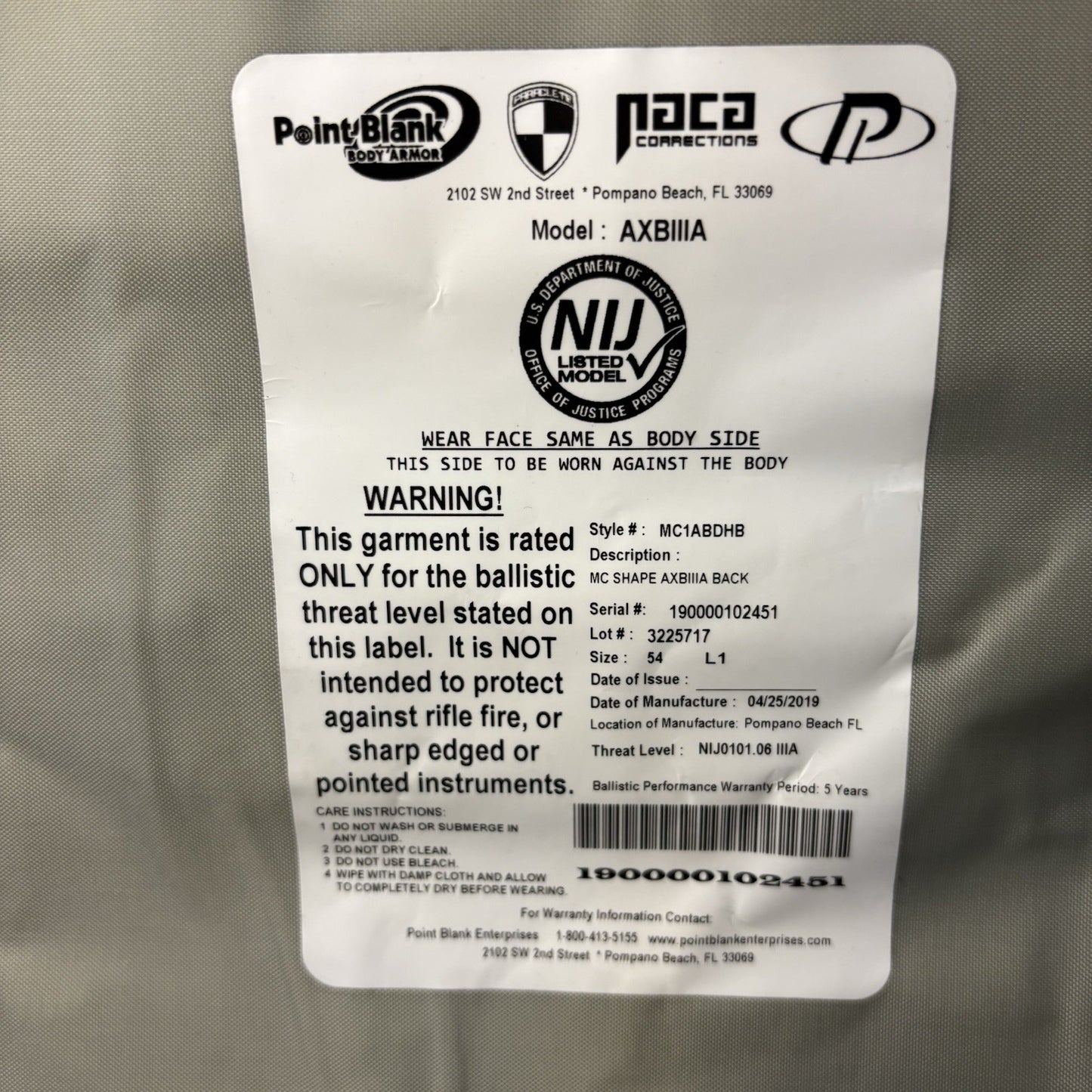 PB Armor 3A (IIIA) Plates AXIIIA Size (XXL) XX-Large & Long ~2019~ Bullet Proof8