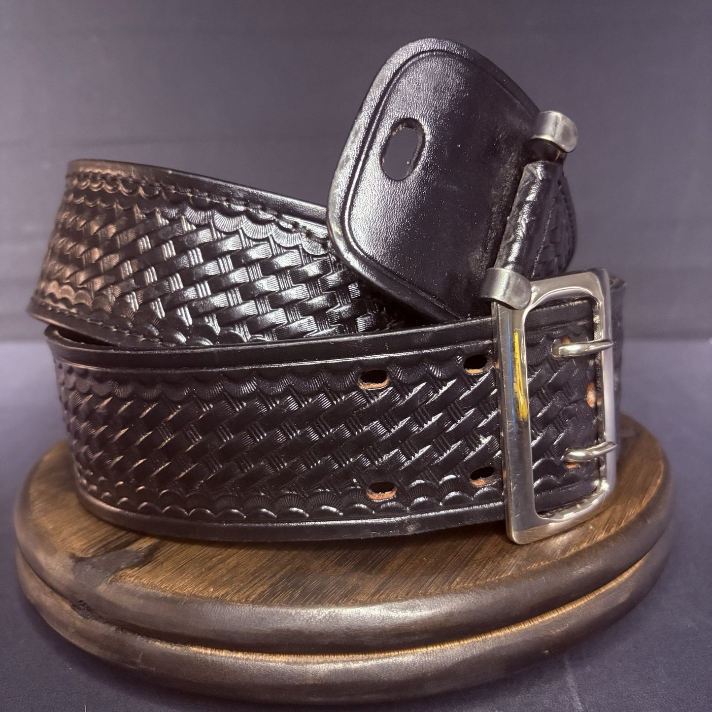 DutyMan Sam Browne Duty Belt Size 38" Chrome Buckle Basketweave Leather (1071)5