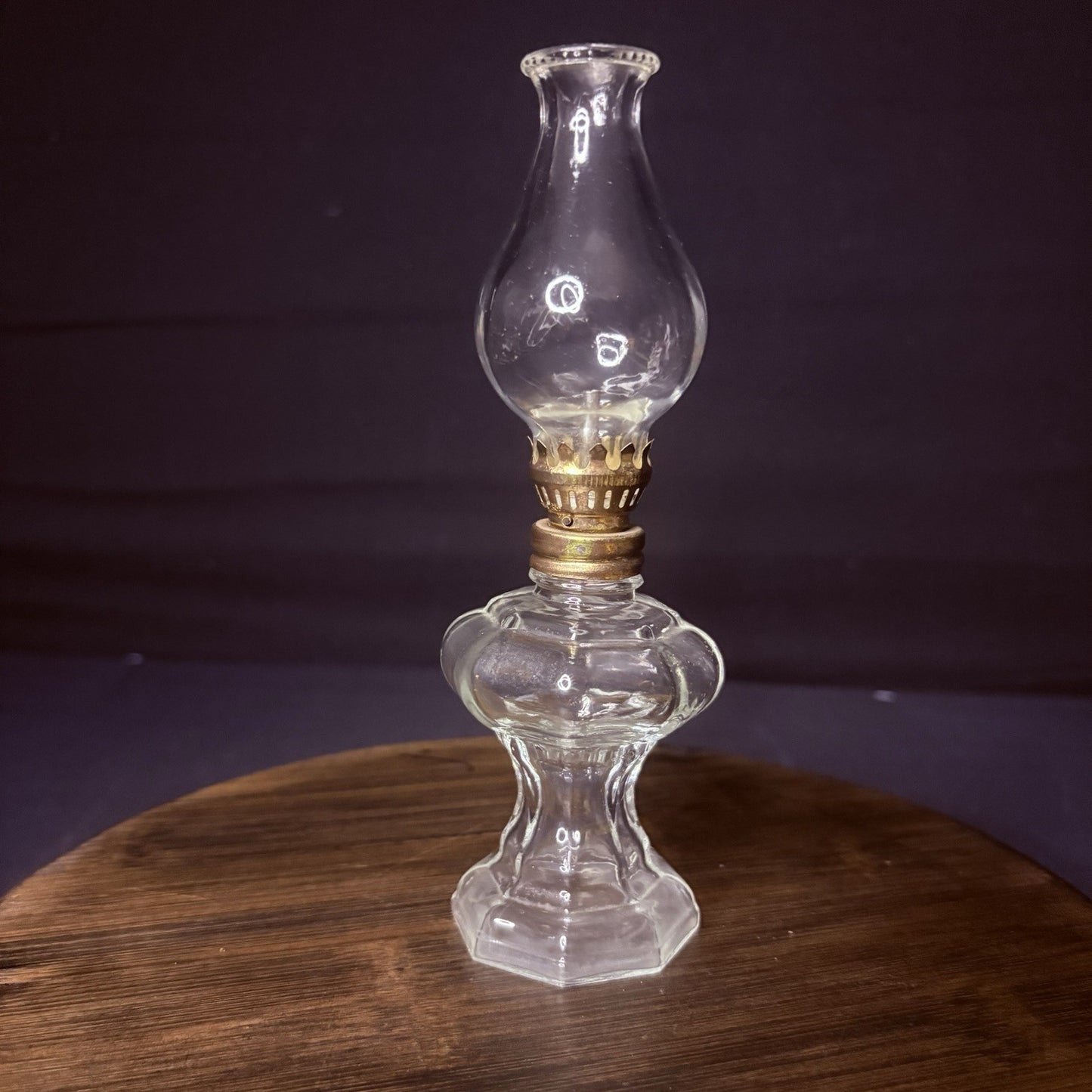 VTG Miniature Hurricane Oil Lamp, Thick Glass Octagon Base - 6.5"11