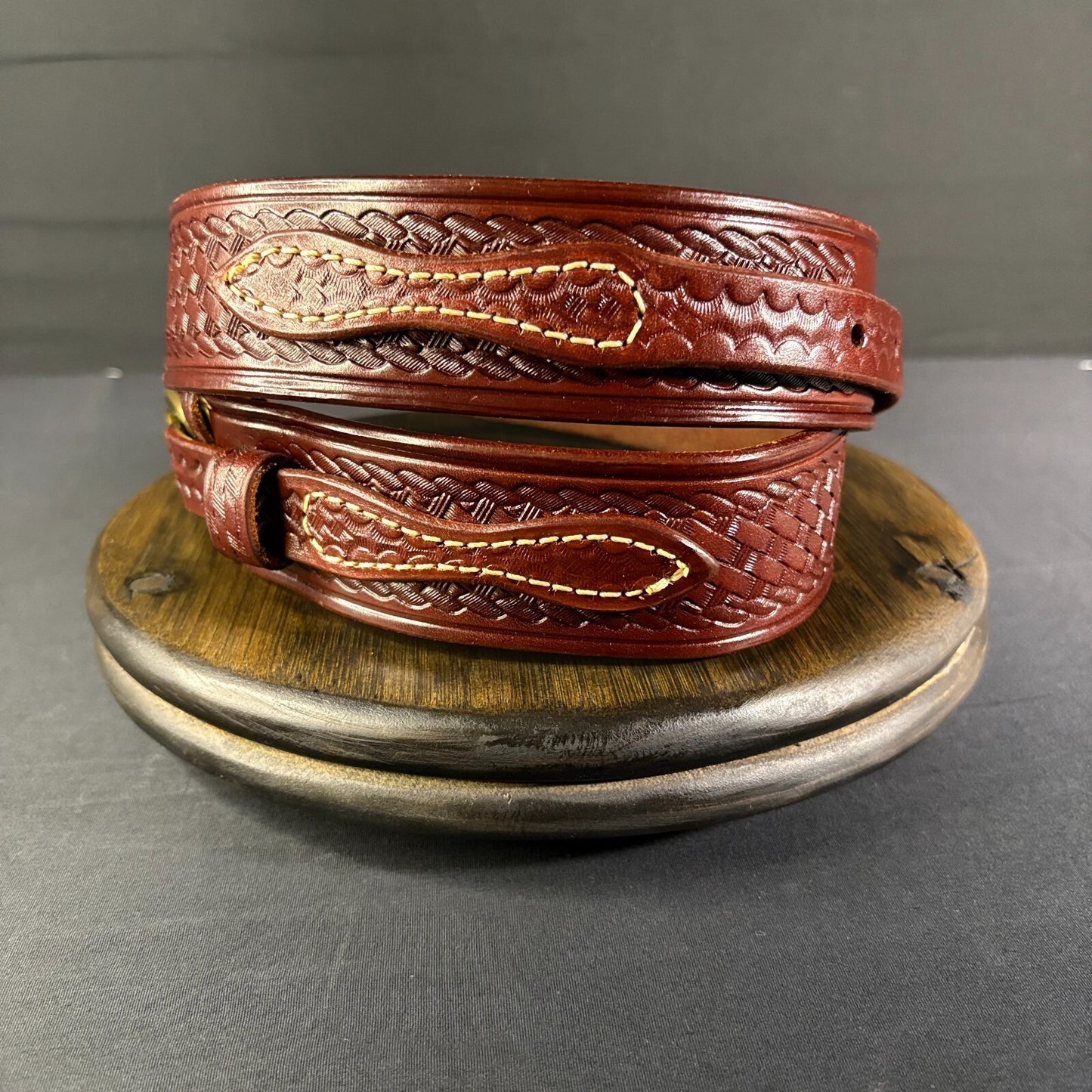 Triple K Leather Ranger Belt Size 53A-30 Gold Buckle2