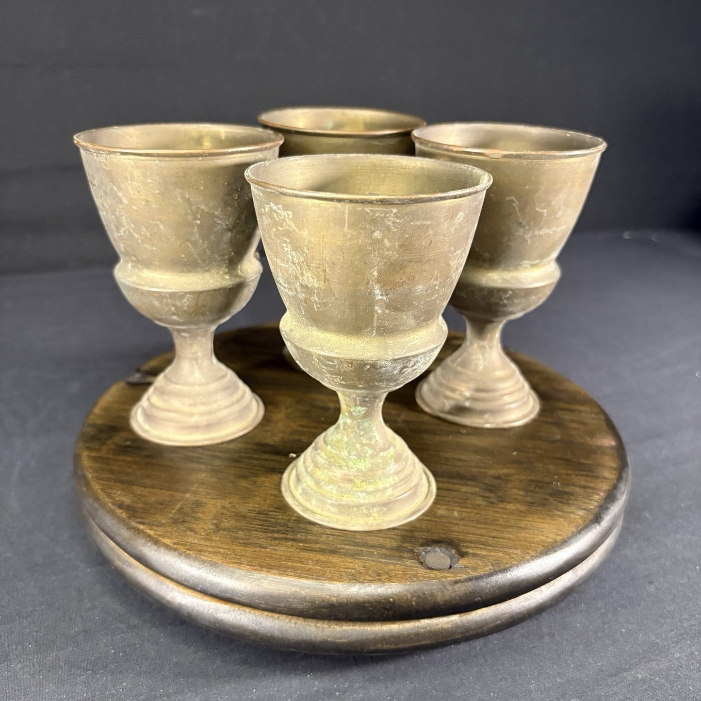 Antique Arabic Pitcher w/ Cups Middle Eastern Hand Hammered Brass Early 1900s13