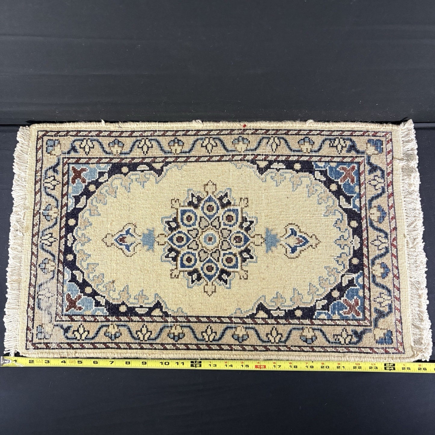 Persian Nain Rug Hand Knotted Blue Medallion 2'x1' or 25"x16" or 40cm X60cm4
