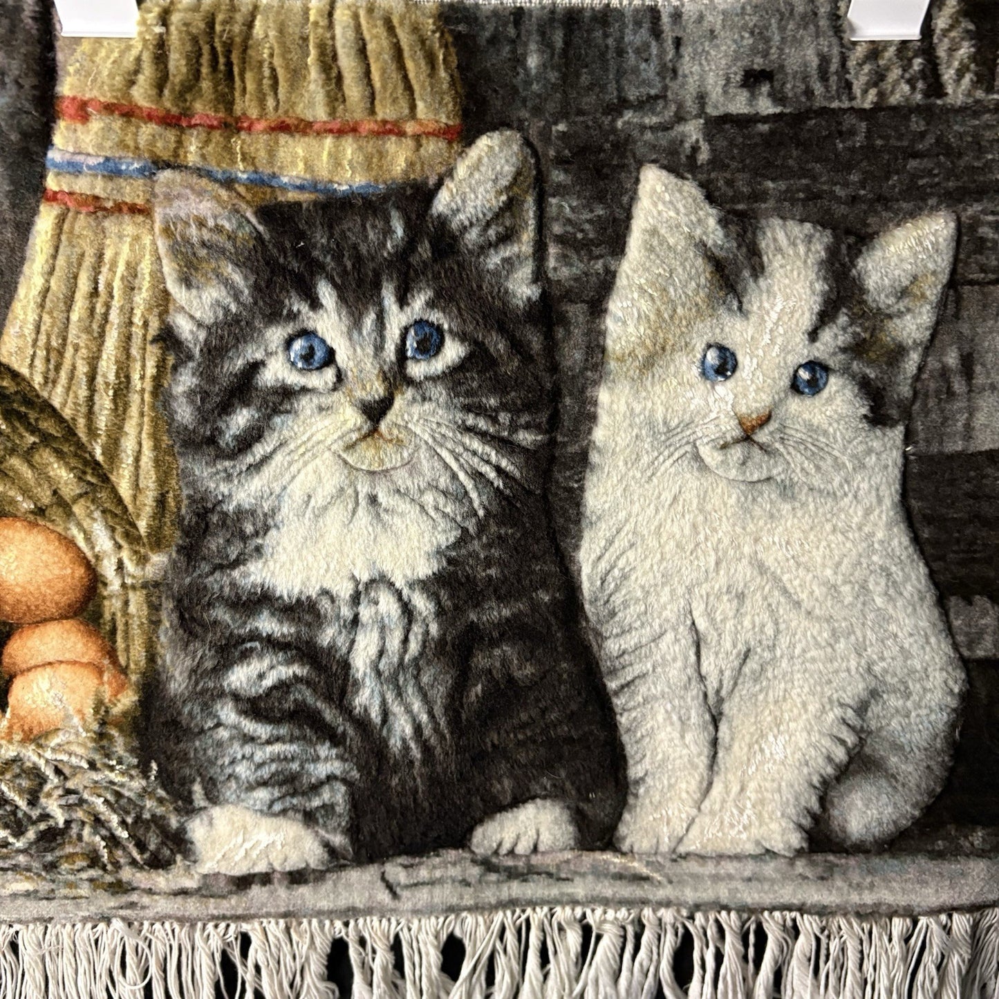 Persian Pictorial Rug 3D Kittens Tabrizz Hand Knotted 24”x16” w/Rug Hangers3