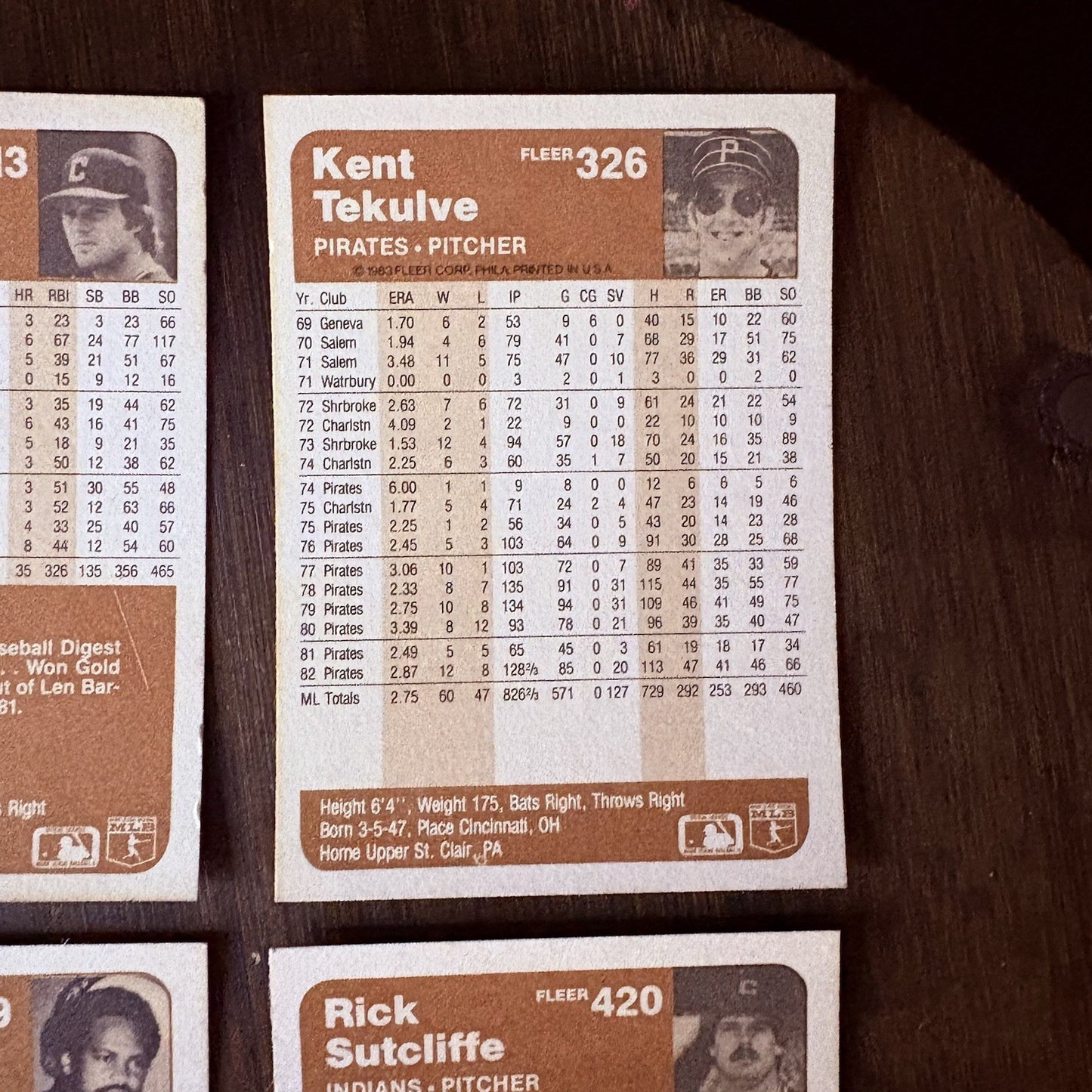 1983 Fleer High Grade Baseball Card Lot #413, #326, #309, #4208