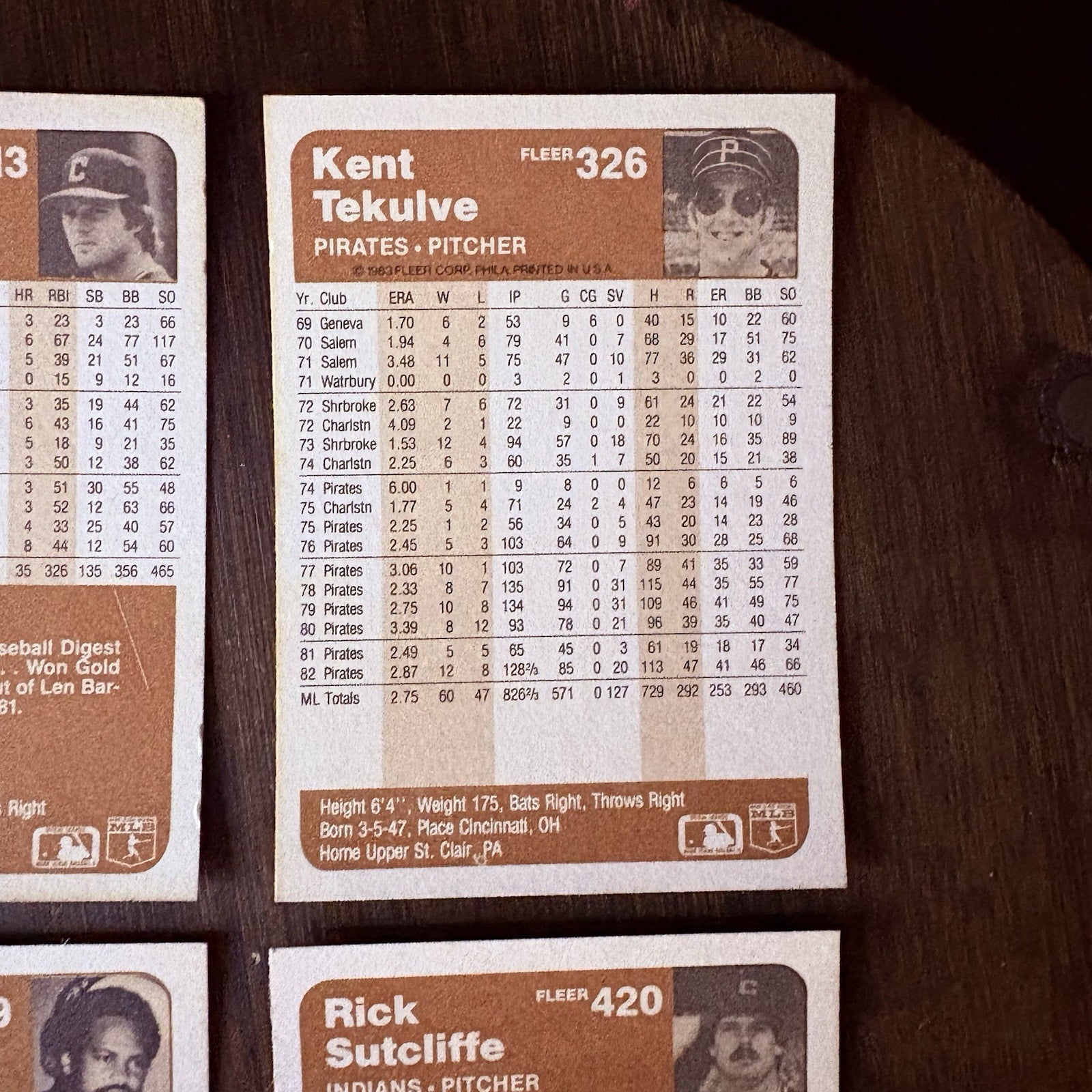 1983 Fleer High Grade Baseball Card Lot #413, #326, #309, #4208