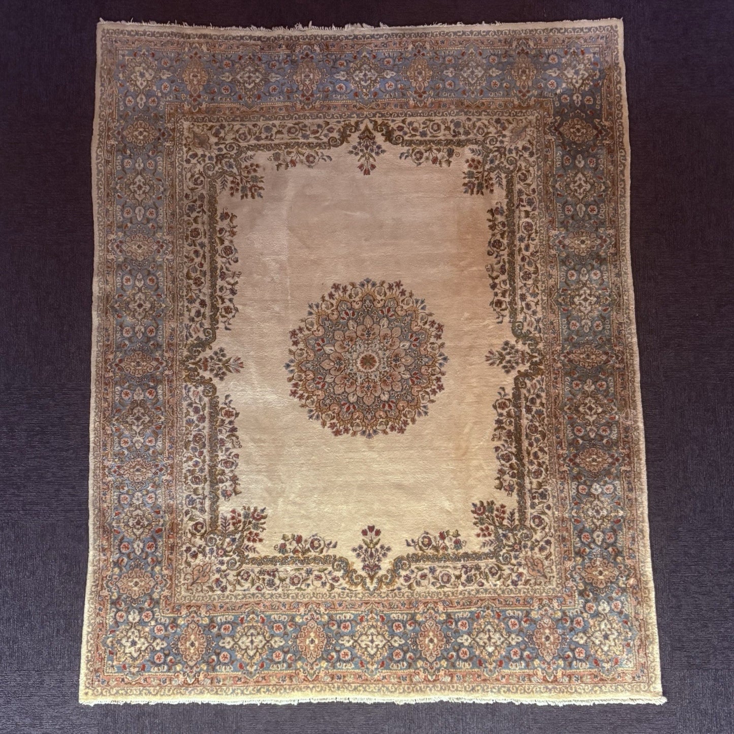 Antique Hand Knotted Rug 8'x10' Pastel Colors 289 KPSI Open Field Medallion0