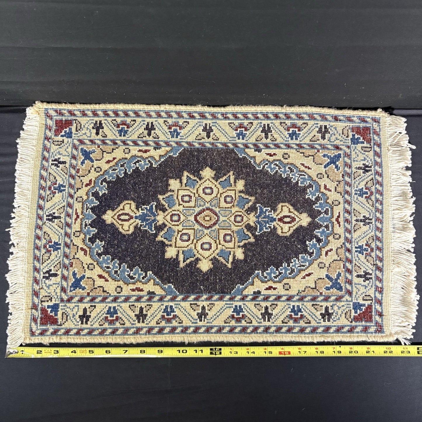 Persian Rug Hand Knotted Blue Medallion 2'x1' or 22"x14" or 40cm X 60cm4
