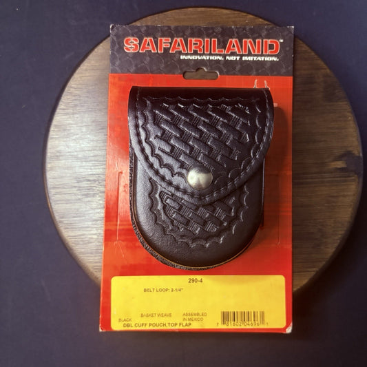 Safariland 290 Double Handcuff Pouch Basketweave Leather Chrome Snap 2.25" Belt0