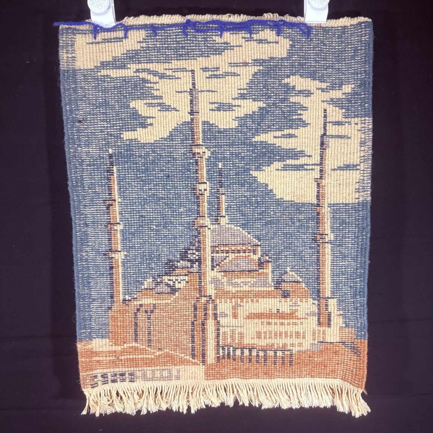 Hand Knotted Muslim Rug Turkish Pictorial Prayer Rug 2x1 Mosque Very Thick1