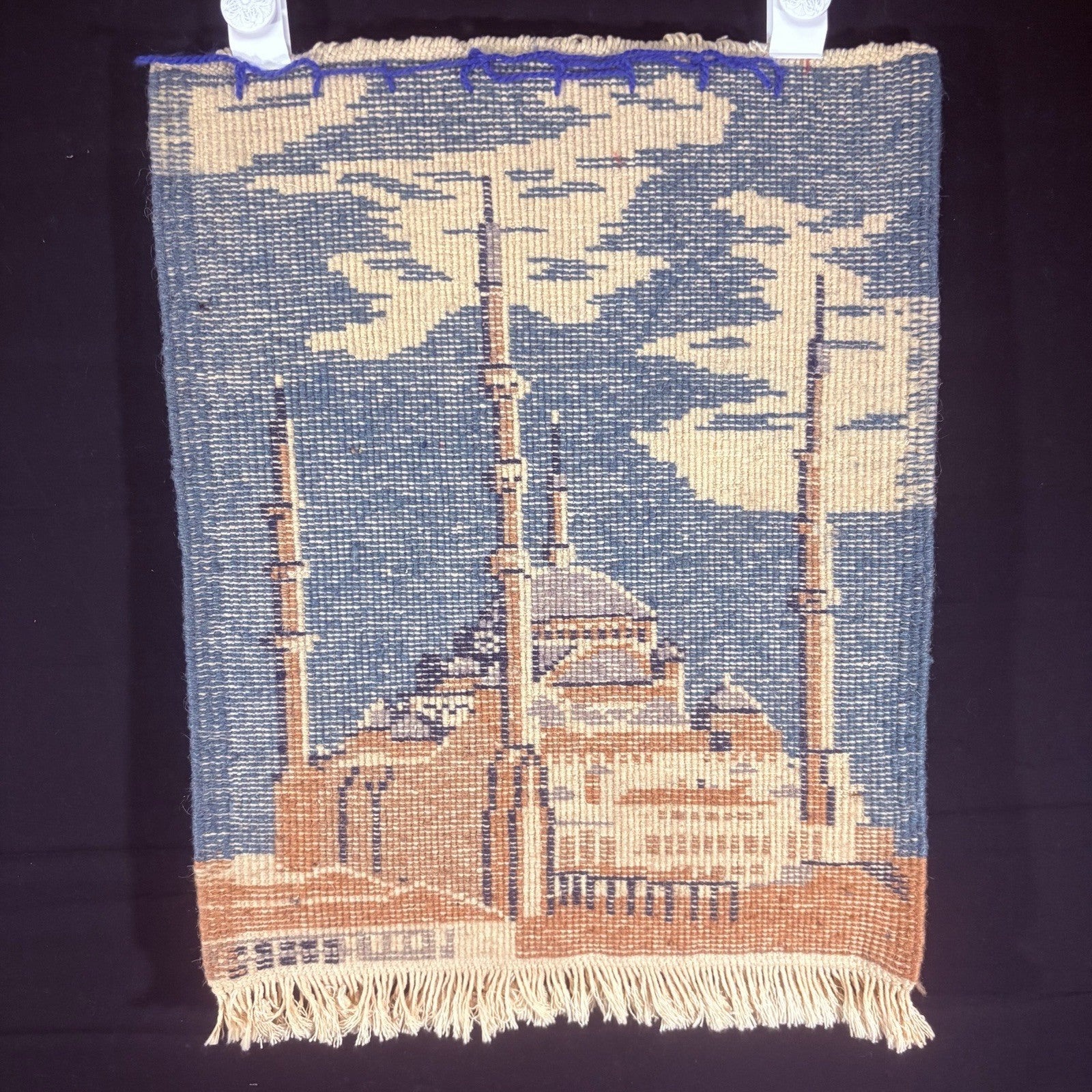 Hand Knotted Muslim Rug Turkish Pictorial Prayer Rug 2x1 Mosque Very Thick1