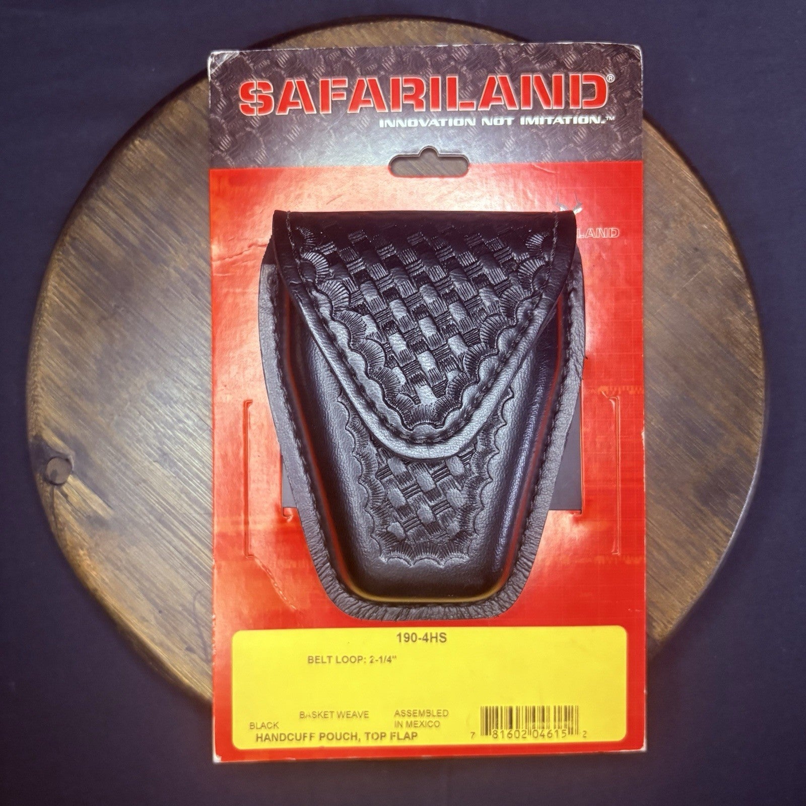 Safariland 190 Handcuff Pouch Basket Weave Black Leather Top Flap Hidden Snap5