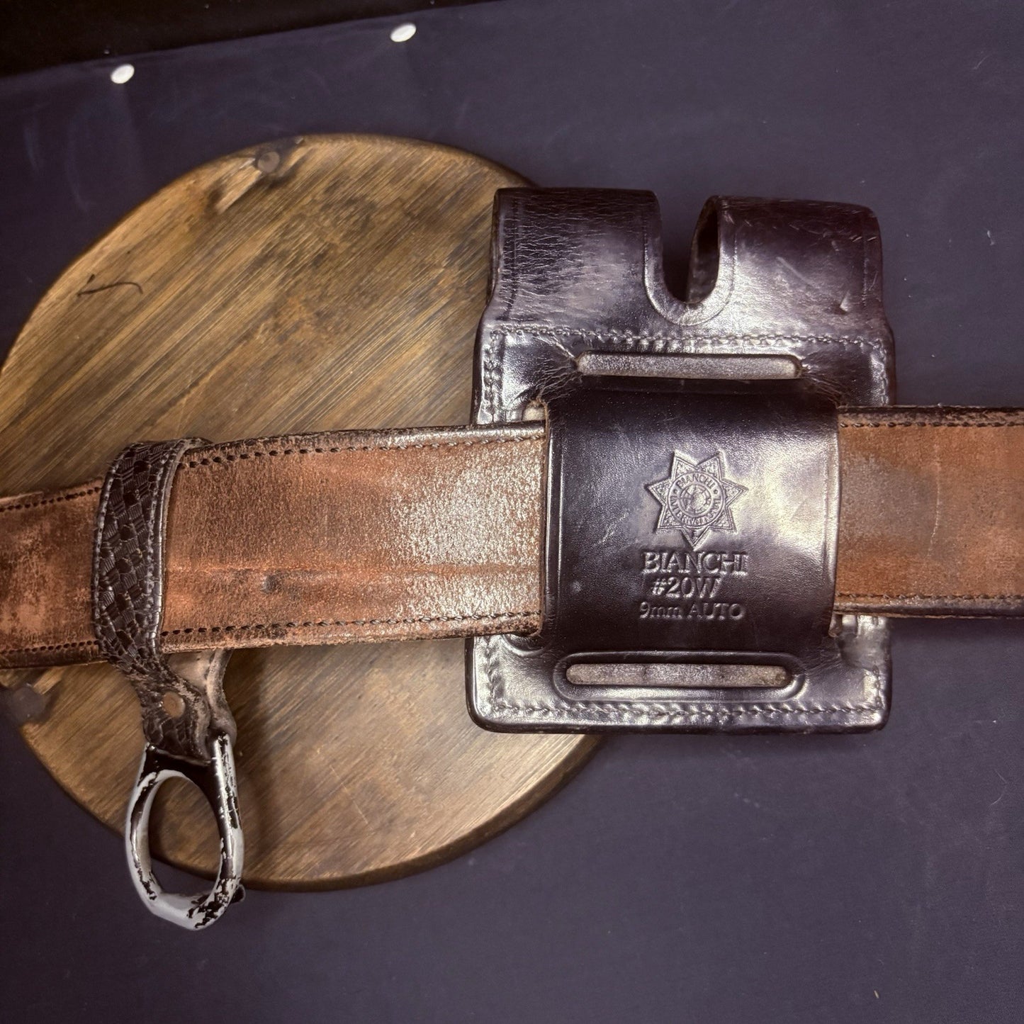 Full Leather Bianchi Duty Belt 38" w/Handcuff Case, Magazine Carrier, Baton Ring16