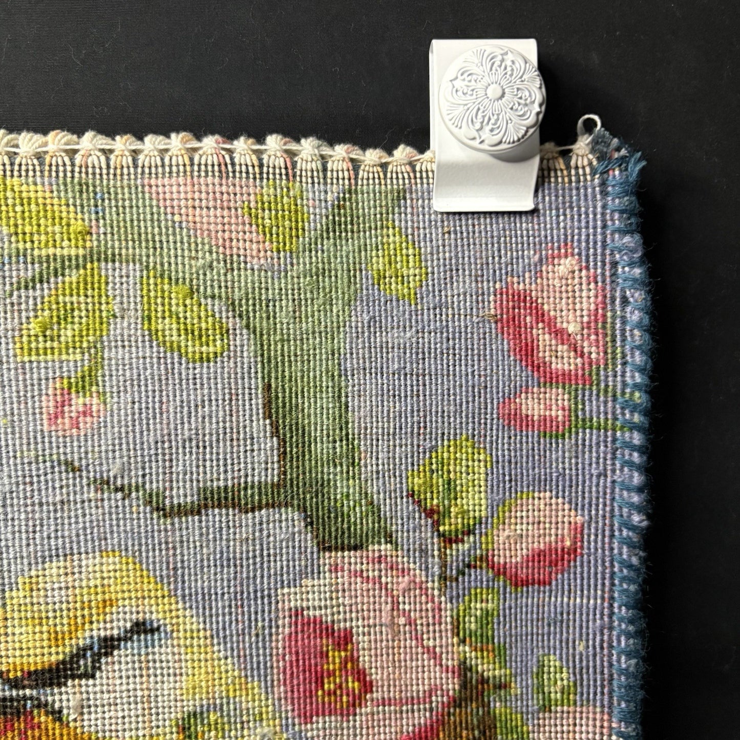 Per’sian Pictorial Rug Hand Knotted Birds & Flowers w/Silk 21”x15” w/Rug Hangers19