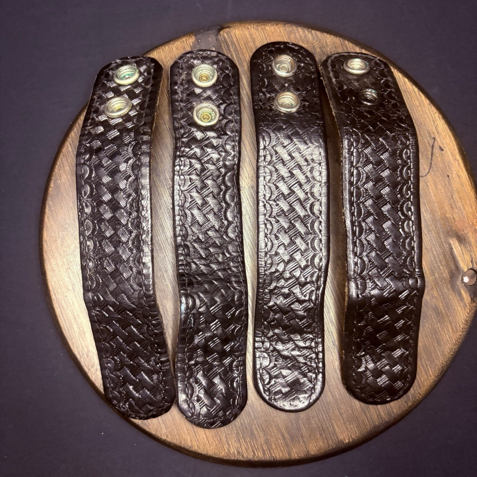 Thick Leather Duty Belt Keepers (4) With Hidden Double Snaps Black Basket Weave0