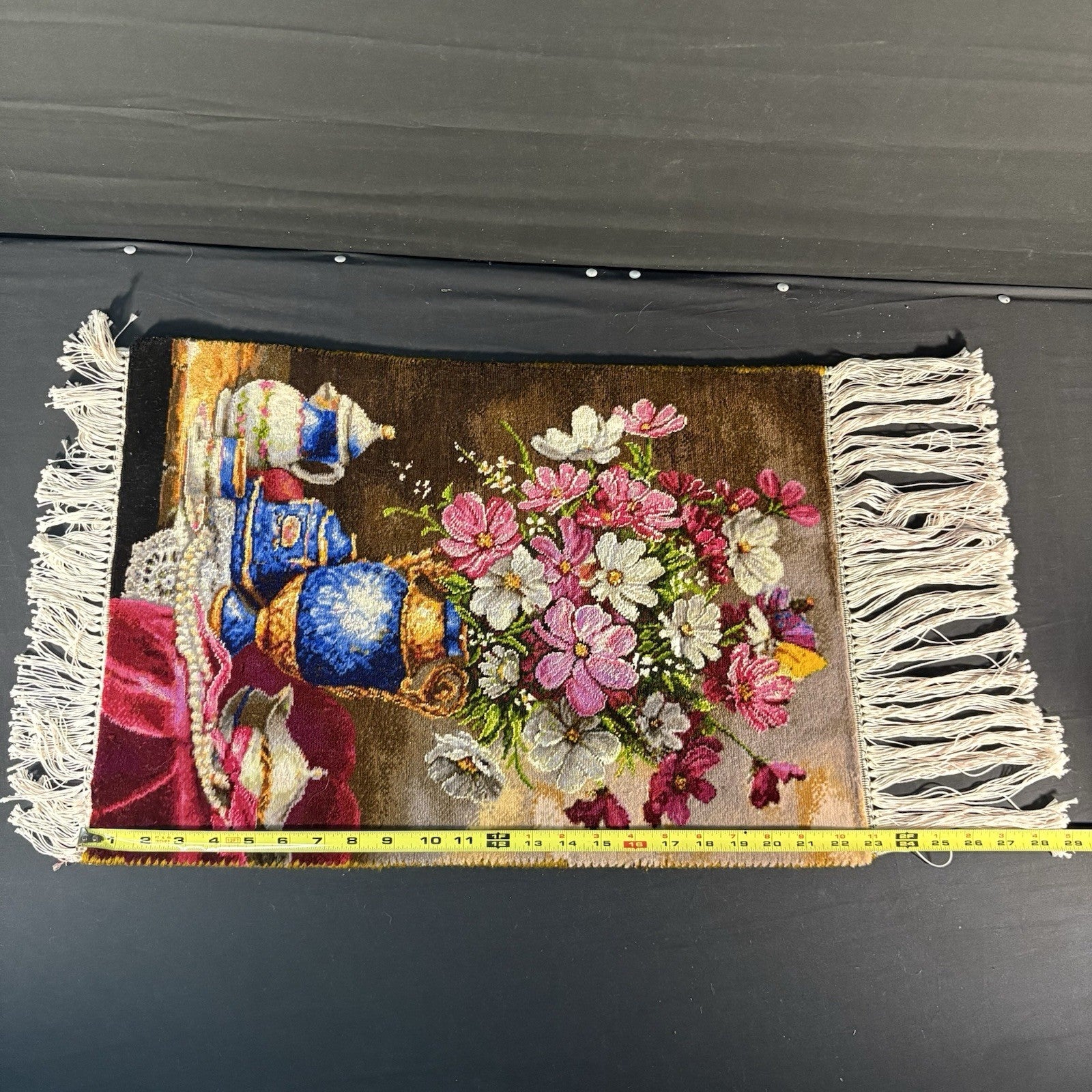 Pictorial Rug Flower Hand Knotted Tab’riz 23”x16” Cotton w/Silk 240KPSI21