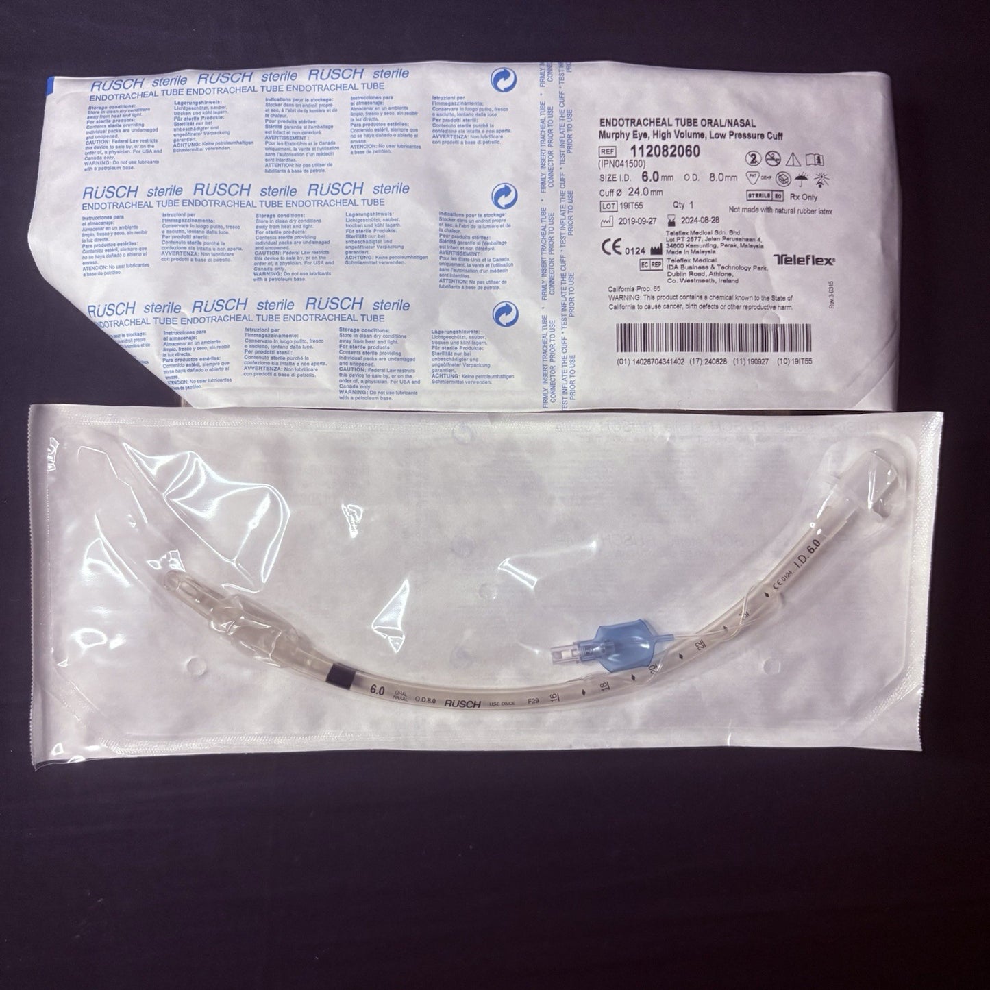 Rusch Box Of 10 Sterile Endotracheal Tube 6.0 mm w/Cuff Individually Packaged8