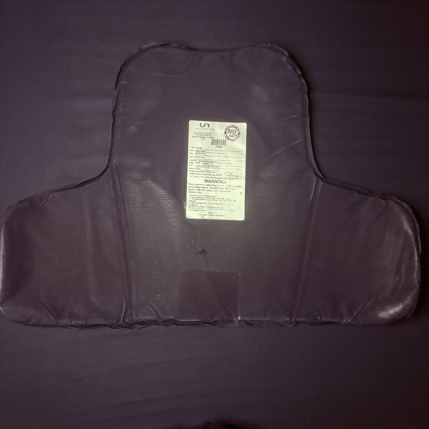 US Armor IIIA (3A) Bullet Proof Concealable Vest -Size Large- 201913