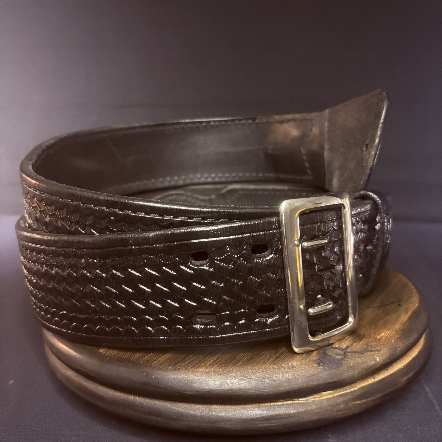 Aker Sam Browne Duty Belt Size 44" (B03-44)  Basketweave w/Chrome Brass Buckle5