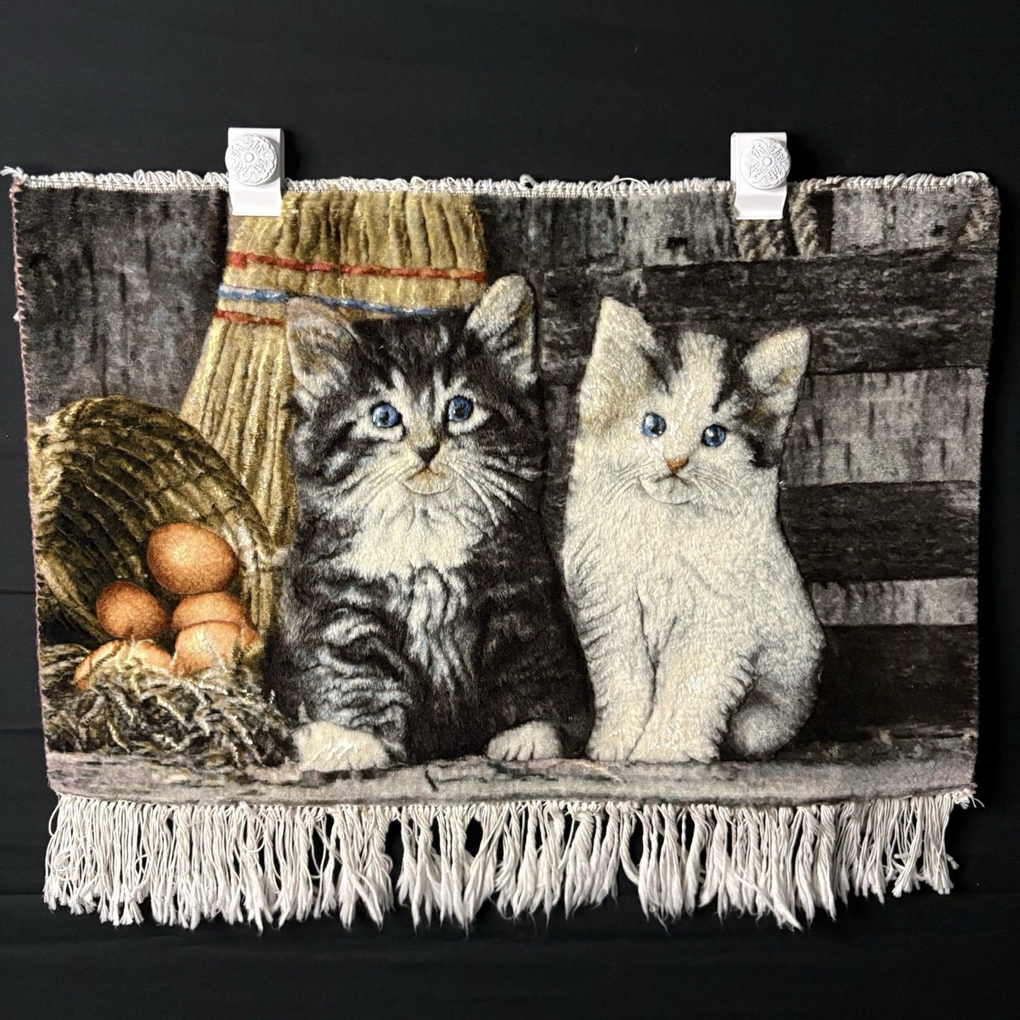 Persian Pictorial Rug 3D Kittens Tabrizz Hand Knotted 24”x16” w/Rug Hangers0