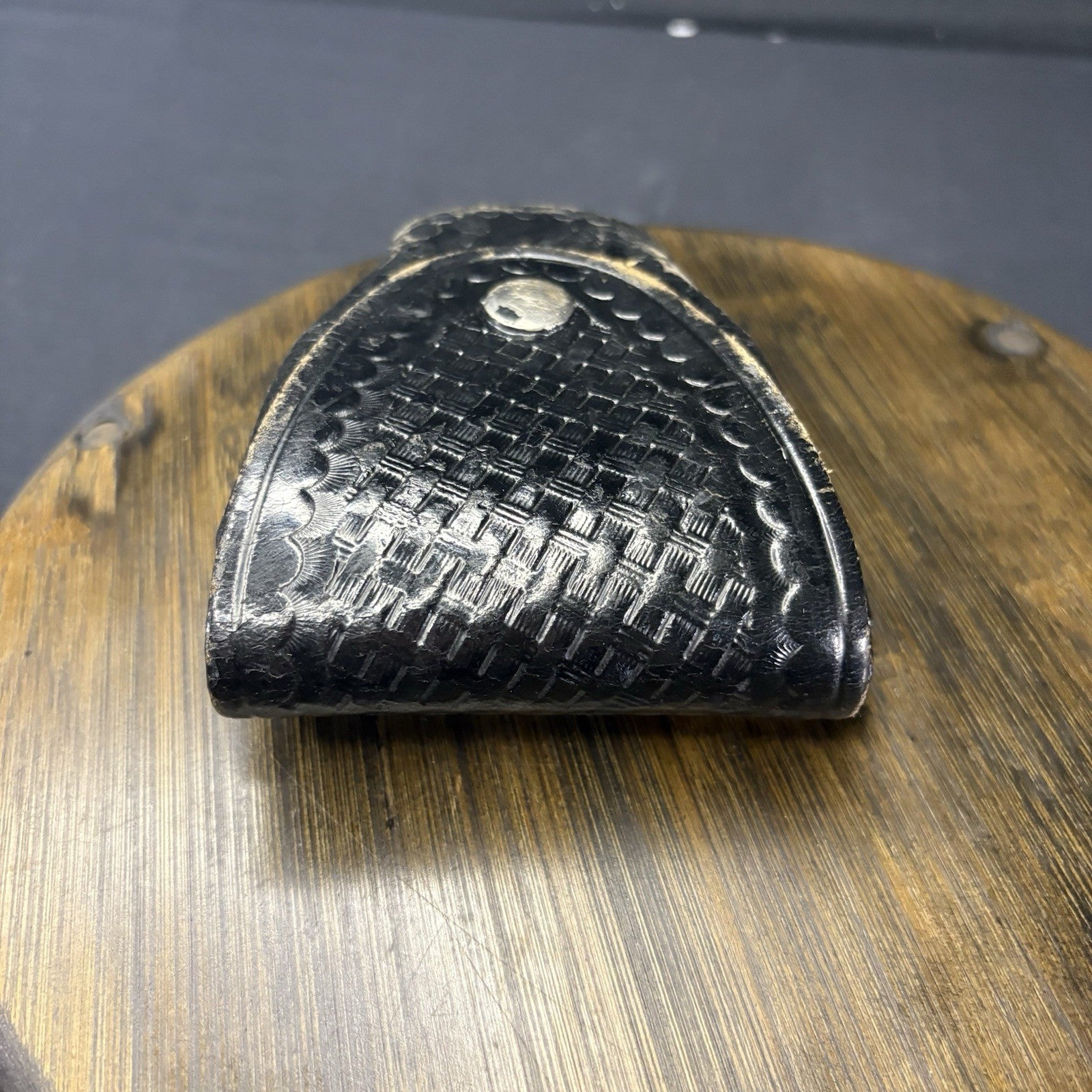 Aker Handcuff Case 508 Basket Weave Leather For Hinged And Chain Chrome Snap USA4