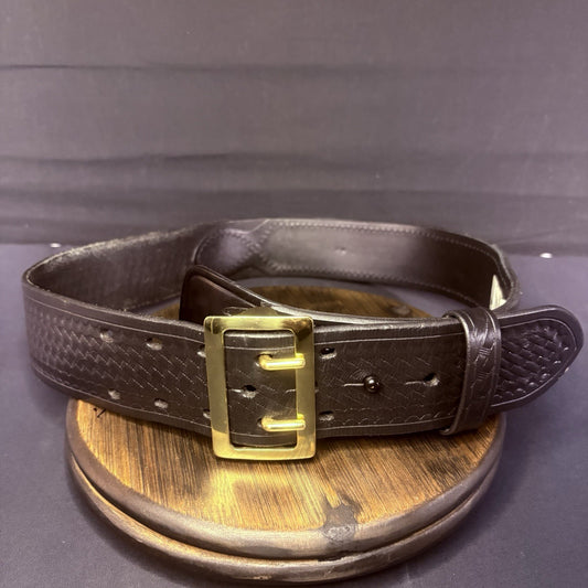 Aker Sam Browne Duty Belt (B03-36)  Size 36" Black Basketweave w/Brass Buckle0