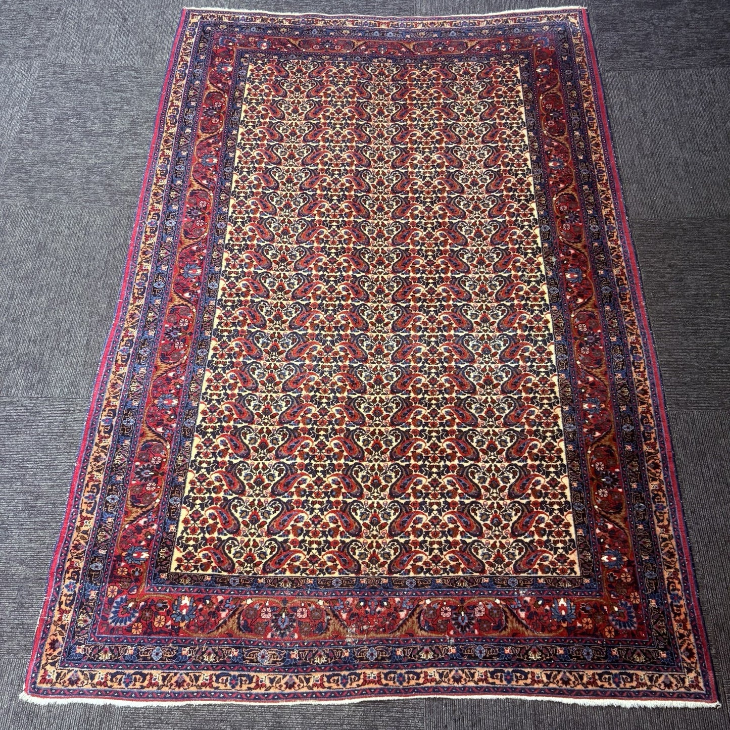 Antique 1910s Bidjar Hand Knotted Paisley Boteh Rug 5x7  342KPSI Natural Dye0