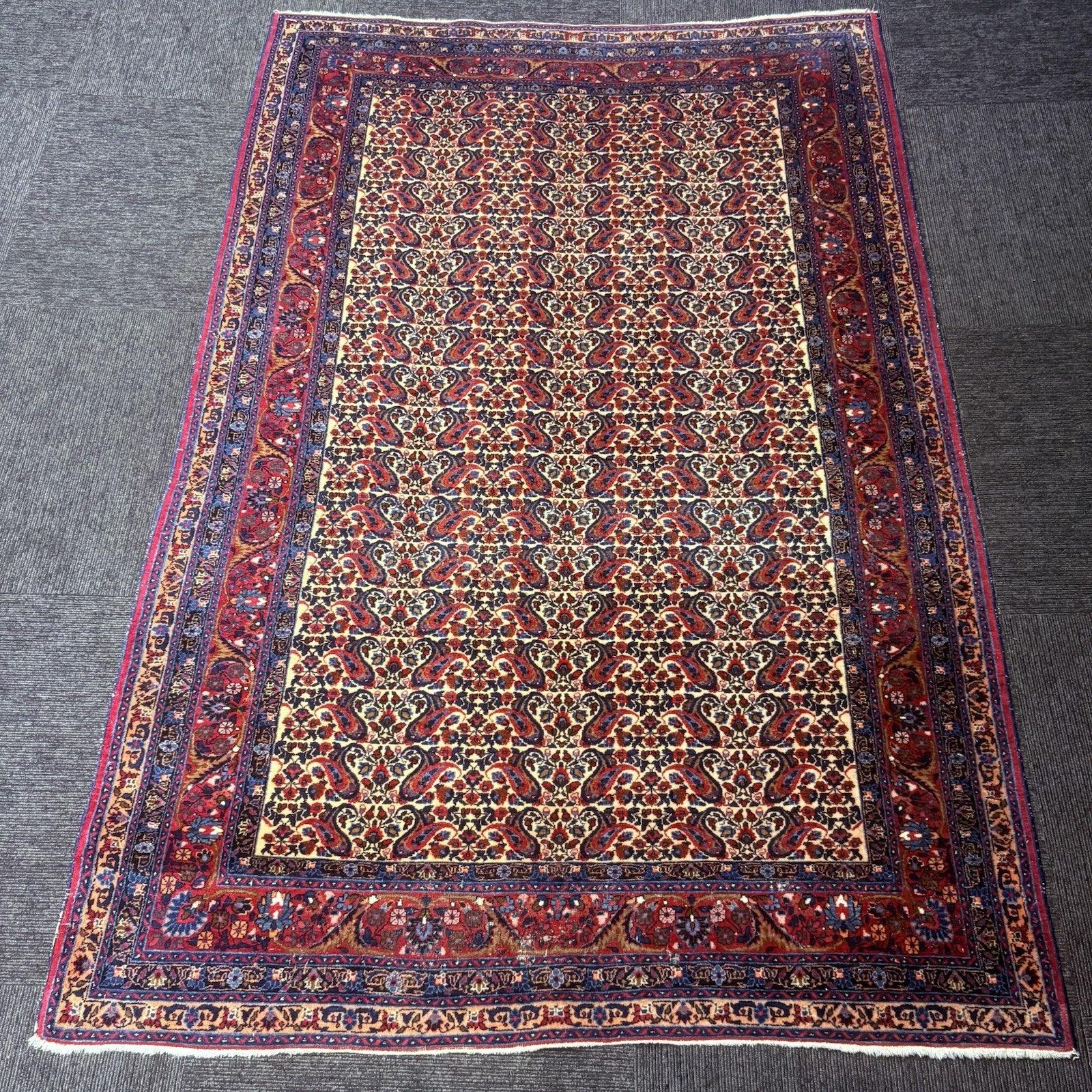 Antique 1910s Bidjar Hand Knotted Paisley Boteh Rug 5x7  342KPSI Natural Dye0