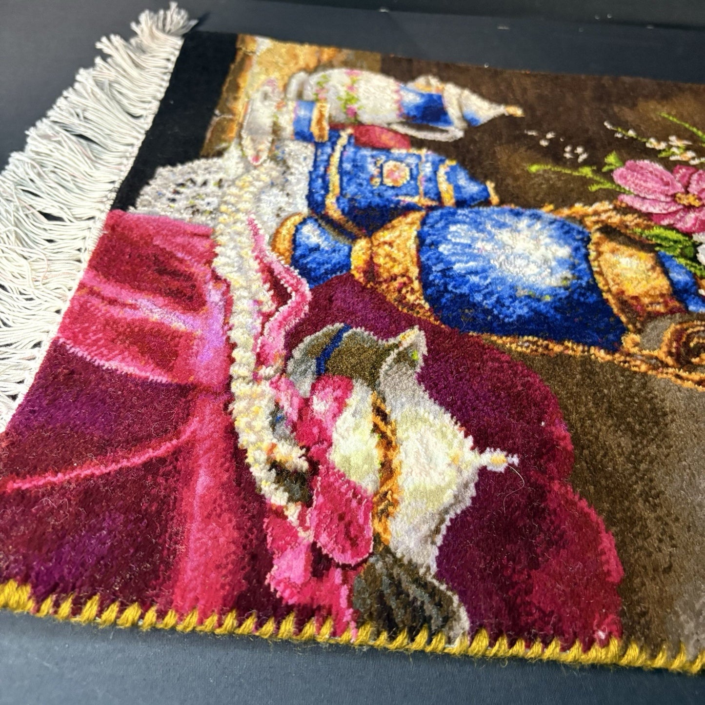 Pictorial Rug Flower Hand Knotted Tab’riz 23”x16” Cotton w/Silk 240KPSI10