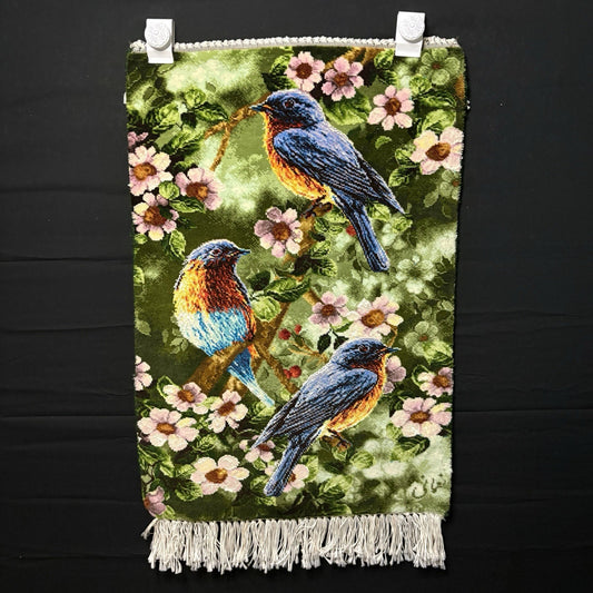 Persian Pictorial Rug Hand Knotted Birds 24”x16” 60X40cm 224KPSI w/Rug Hangers0