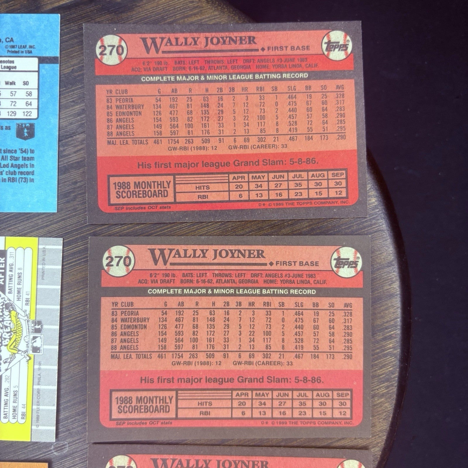(LOT of 6) Wally Joyner 1989 Baseball cards #270, #420, #481, #110 Trading Card10