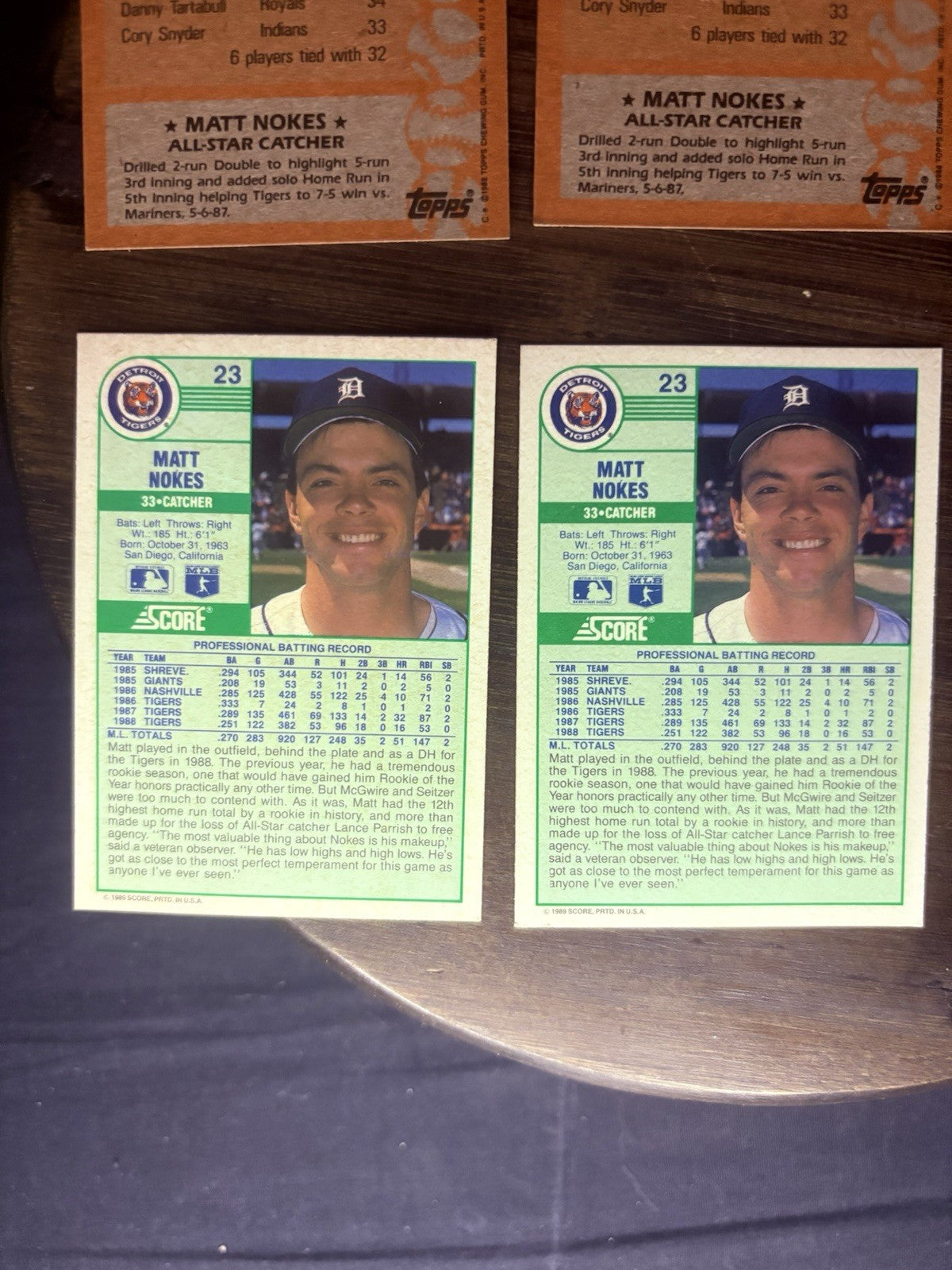 Matt Nokes (Lot of 6) Baseball Cards Detroit Tigers  MLB6