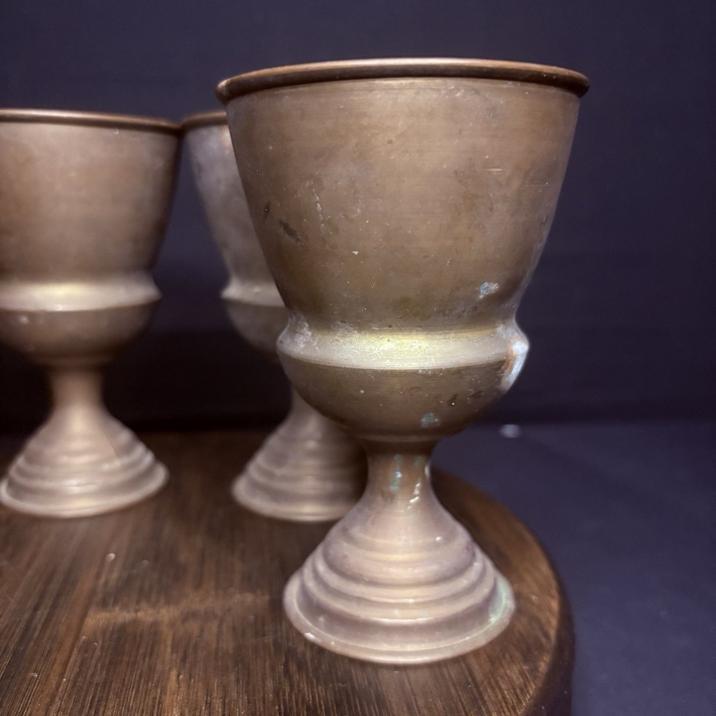(4) Antique Persian Cups/ Goblet Middle Eastern Hand Hammered Brass Early 1900s5
