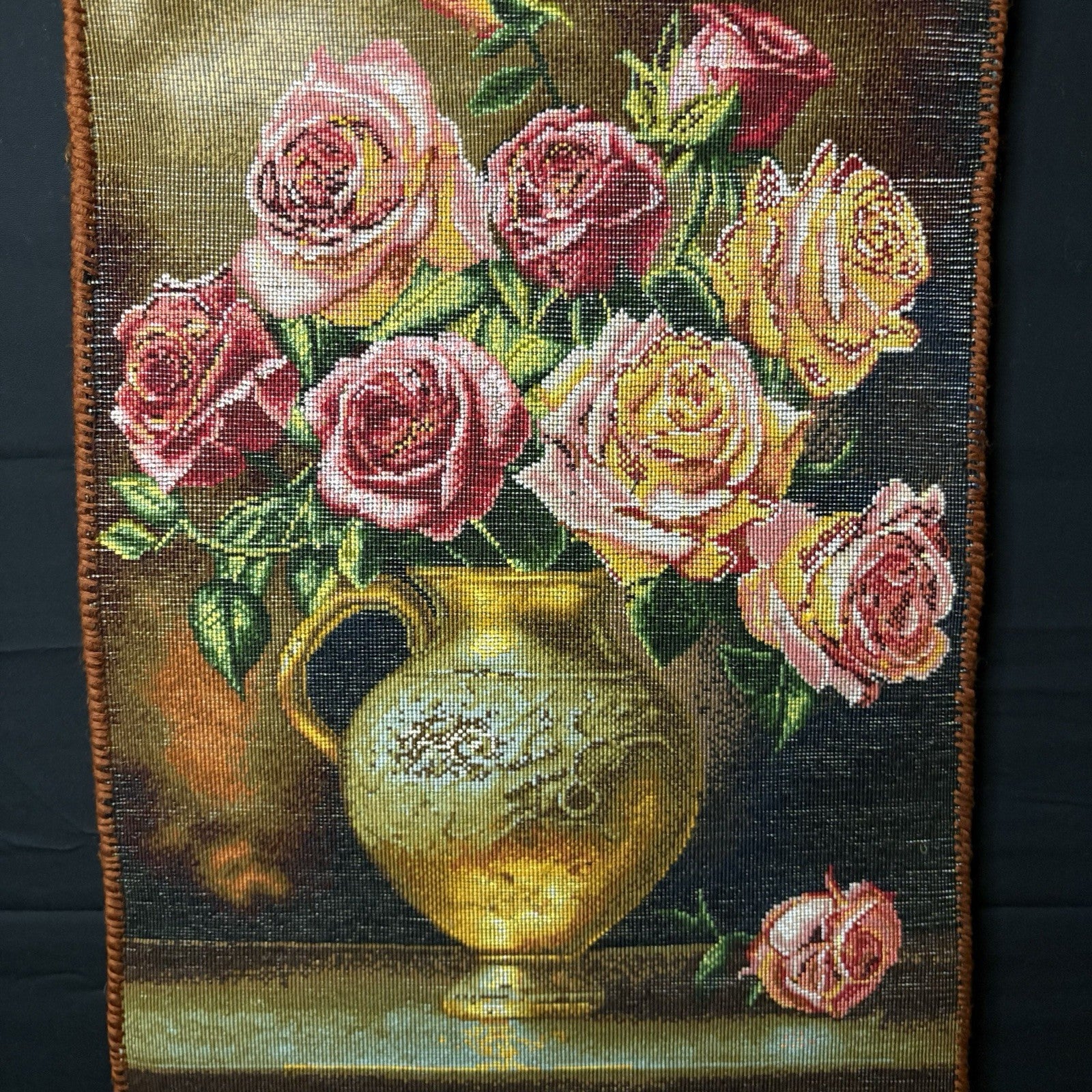 Persian Pictorial Rug Hand Knotted Flower 23”x15” 58X38cm w/Rug Hangers19