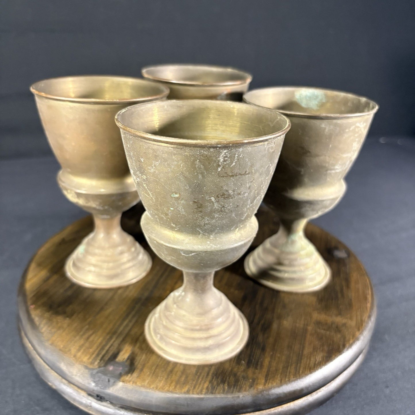 Antique Arabic Pitcher w/ Cups Middle Eastern Hand Hammered Brass Early 1900s19